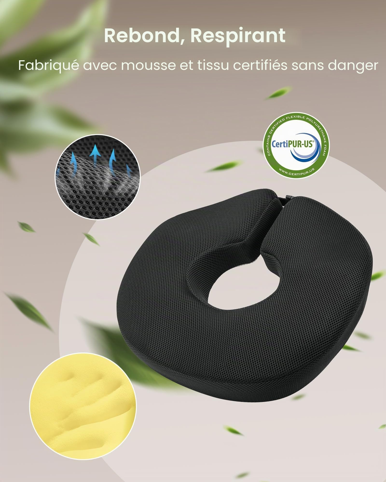 Feagar Coussin Coccyx, Coussin Chaise Bureau, Coussin Ergonomique en Mousse Mémoire pour Soulager la Pression et l’Inconfort des Hanches, du Coccyx et des Hemorroide, Siège Auto et Bureau, Réglable