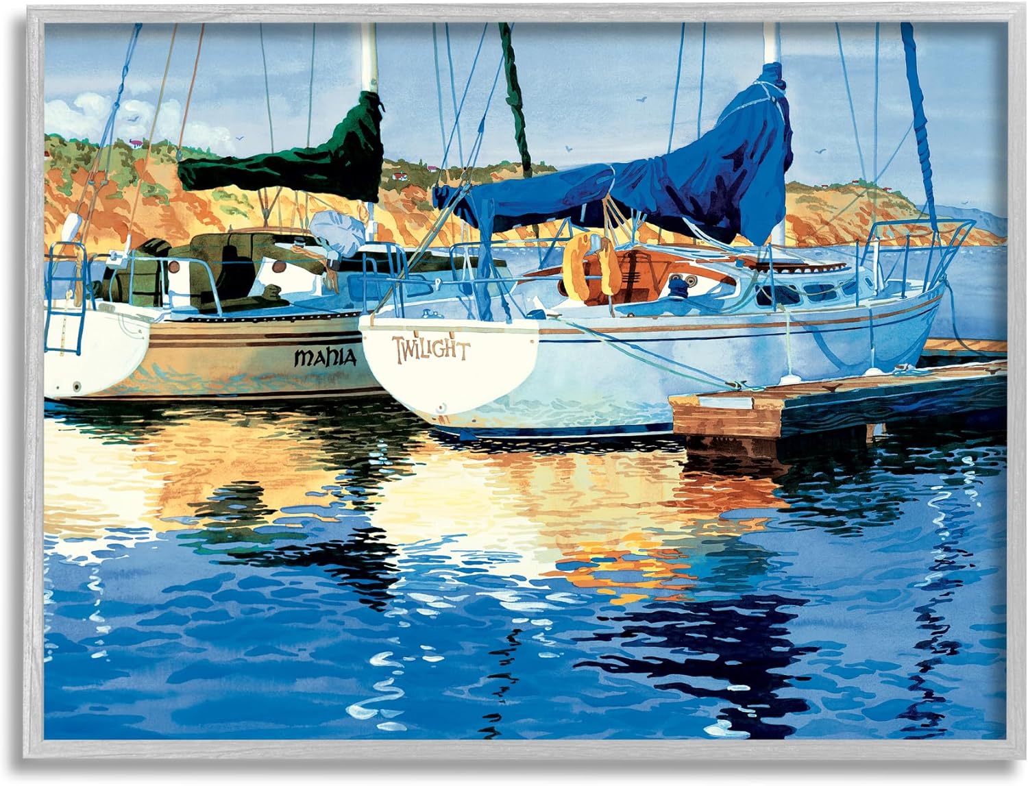 Stupell Industries Boats at Marina Dock Gray Framed Giclee Art Design by Robin Altman
