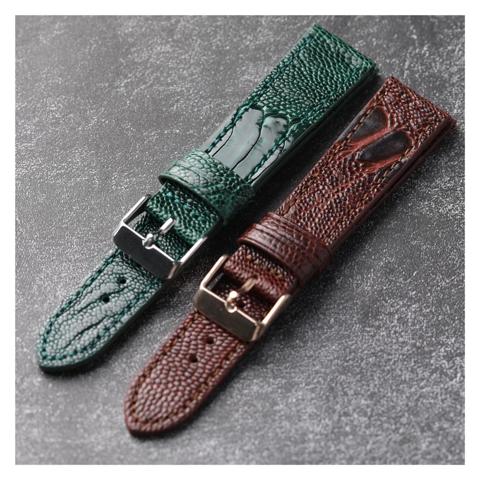 Genérico Pulsera vintage de piel auténtica de avestruz hecha a mano de primera calidad de 18, 19, 20, 21 y 22 mm for hombre, de piel auténtica marrón y verde