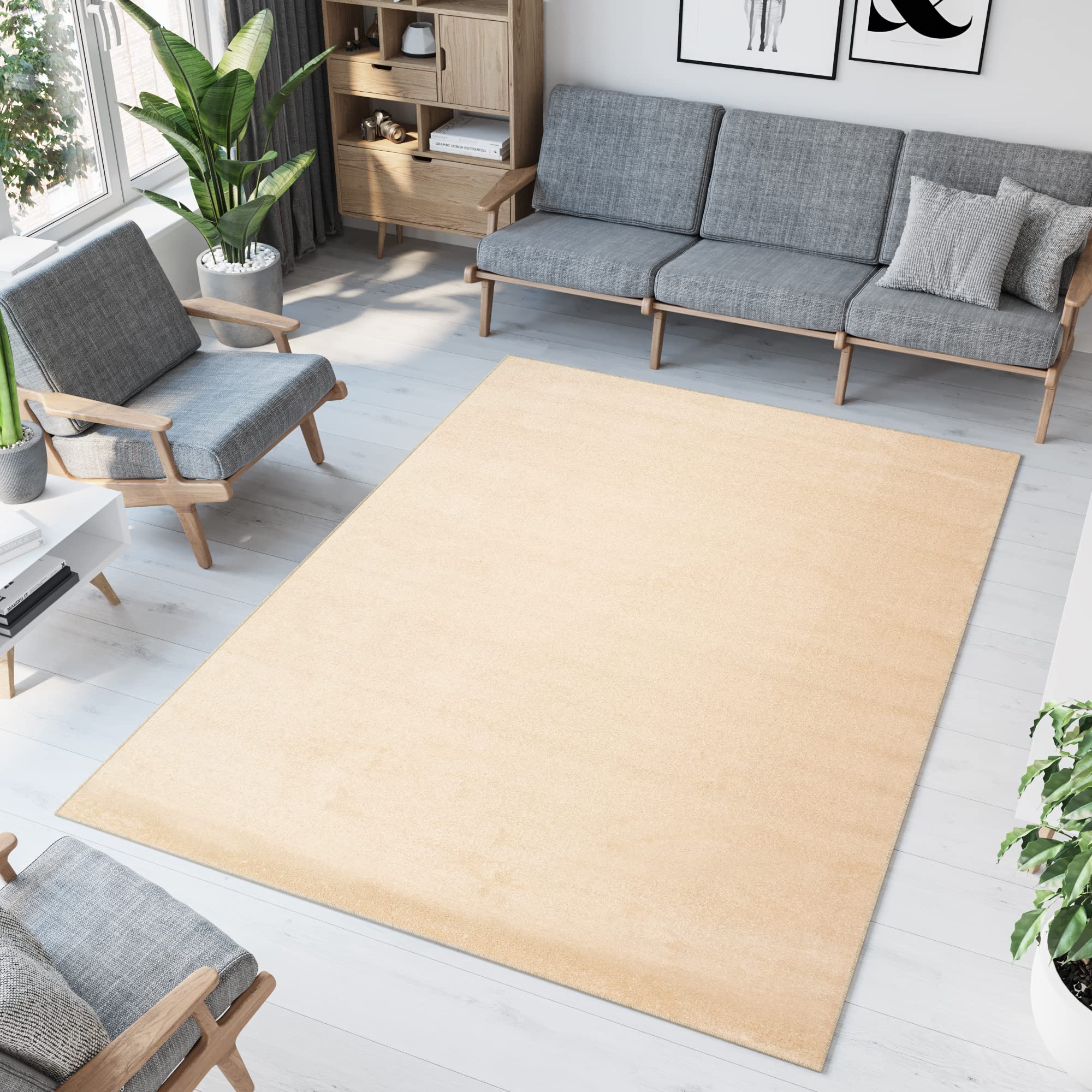 Tapiso Florida dywan z krótkim włosiem, do sypialni, salonu, pokoju dziecięcego, pokoju młodzieżowego, beżowy, jednokolorowy, nowoczesny design, ÖKOTEX 200 x 290 cm