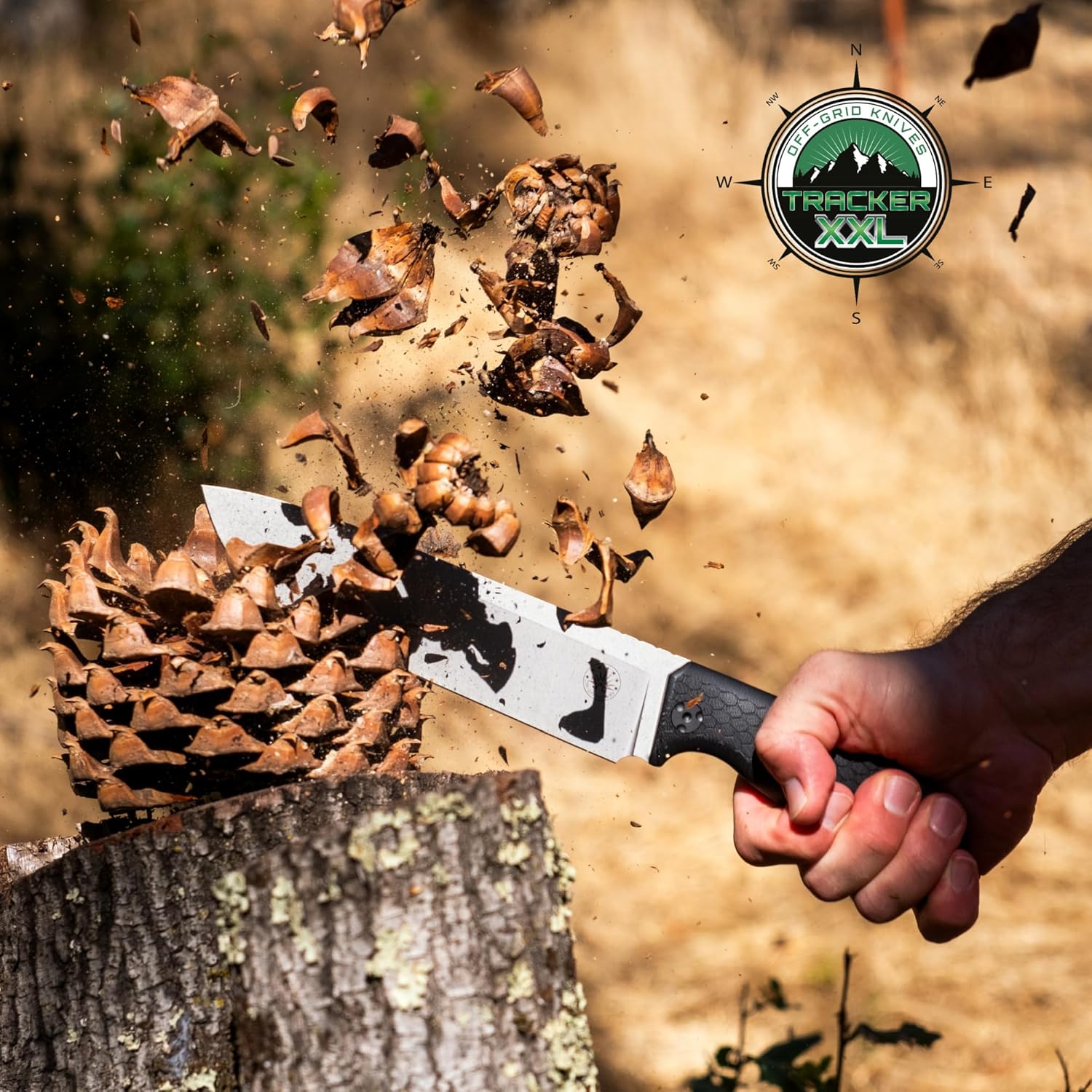 Off-Grid Knives - TRACKER-XXL Fixed Blade Knife, Cryo D2 Blade Steel, G10 Scales, Kydex Sheath, OG Lo-Pro Belt Attachment, Chopping, Camping, Bushcraft, Hunting, Survival (Stonewash)