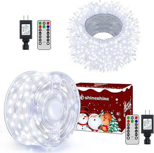 shineshine Luces de Navidad de 590 pies y 1800 luces LED para exteriores, tira de luces blancas con 8 modos de control remoto y temporizador, IP67