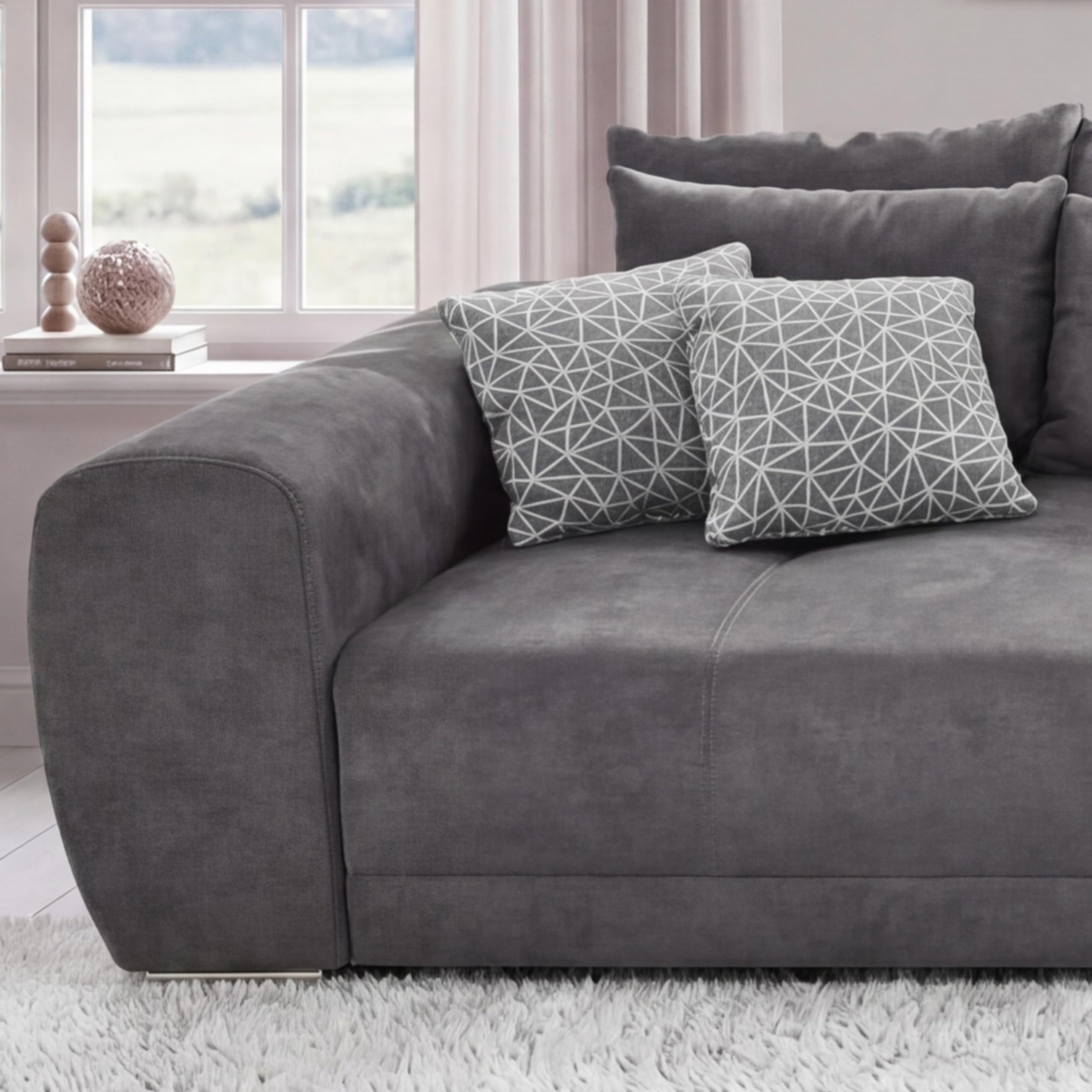luma-Home 15114/ Big-Sofa XXL Lounge Couch, Mikrofaserstoff Grau | B306/T134/H86 cm, Federkernpolsterung, viele Kissen, Liegefläche 120x240 cm
