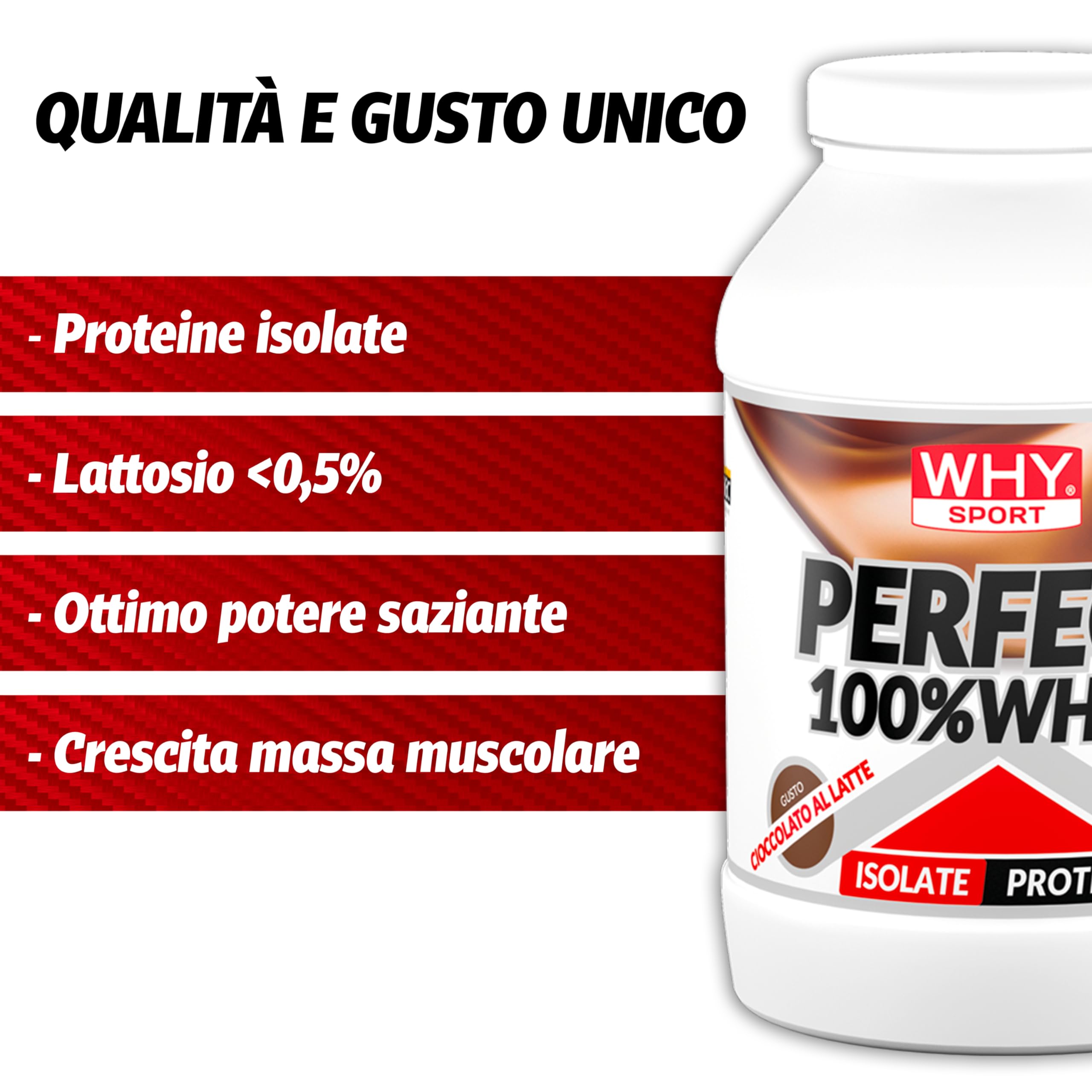 WHY SPORT PERFECT 100% WHEY - Proteine Whey - Proteine Isolate - Proteine in Polvere con Aminoacidi Essenziali per la Massa Muscolare - Gusto Cioccolato al Latte - 1,8 Kg