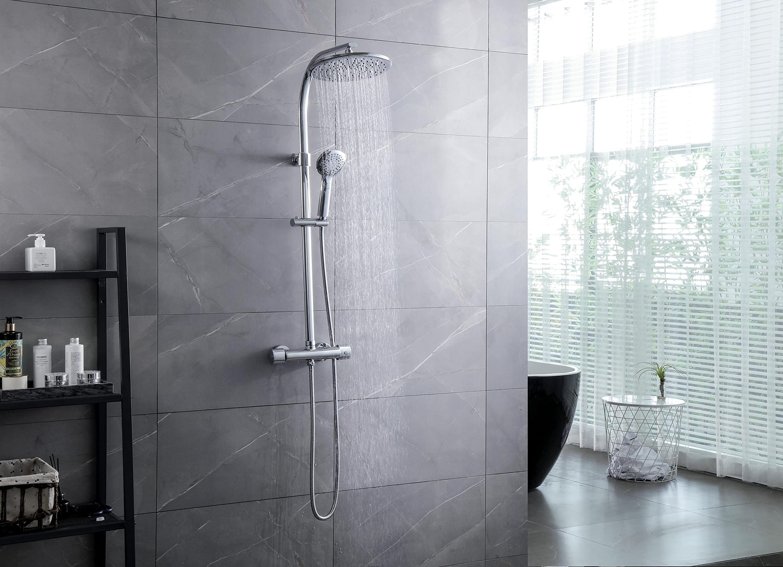 Wirquin 60721387 Colonne de douche avec mitigeur thermostatique Siena Comfort 3 jets, inverseur céramique 3 jets chromé, inverseur céramique, anti-calcaire, sécurité 38°C, ACS