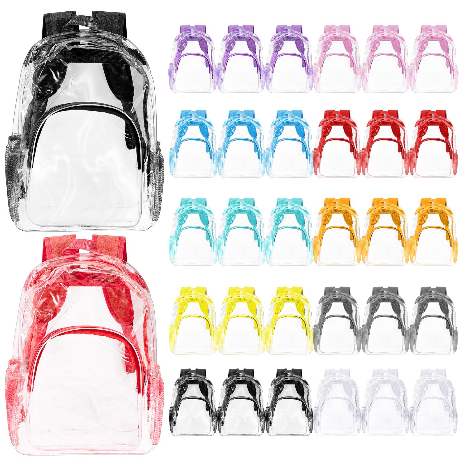 Aliceset Clear Backpack Bulk Heavy Duty Clear Bookbag 16 Transparent Waterproof Color Back Packs Donation Sports Stadium(30 Pcs)