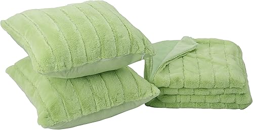 Miniatura 5 de Home Soft Things Manta de piel sintética de conejo (50 x 60 pulgadas) y 2 fundas de almohada (18 x 18 pulgadas), juego de 3 almohadas de color verde