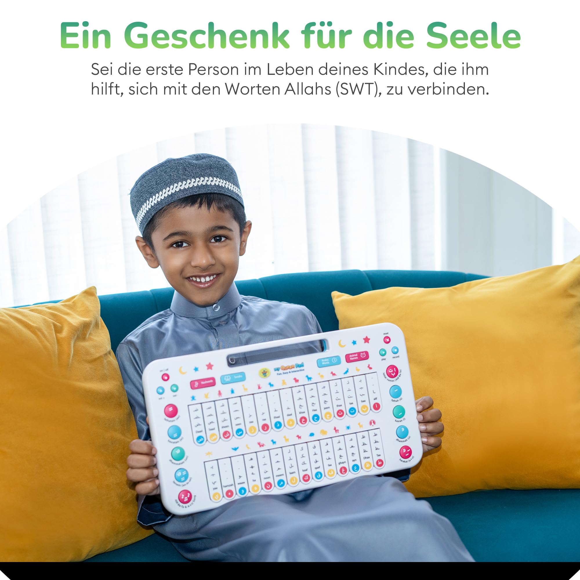 Kinder Spielzeug ab 2 Jahren – Interaktive My Quran Pad Lernspiele, um das arabische Alphabet mit täglichen Wörtern, Tieren und mehr zu Lernen – Kleinkindspielzeug von My Salah Mat