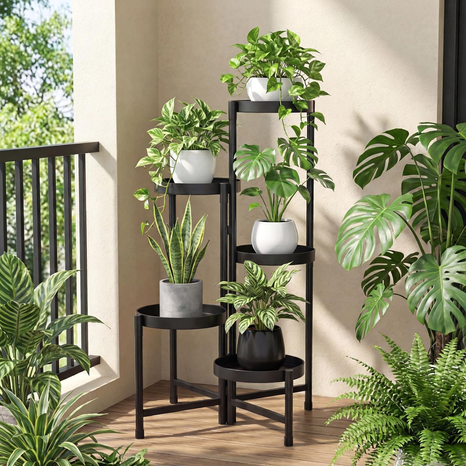 Support Plantes Interieur Métal 5 Niveaux, Porte Plante Moderne, Etagere Plantes丨Tabouret Plante pour Déco Salon, Balcon et Jardin