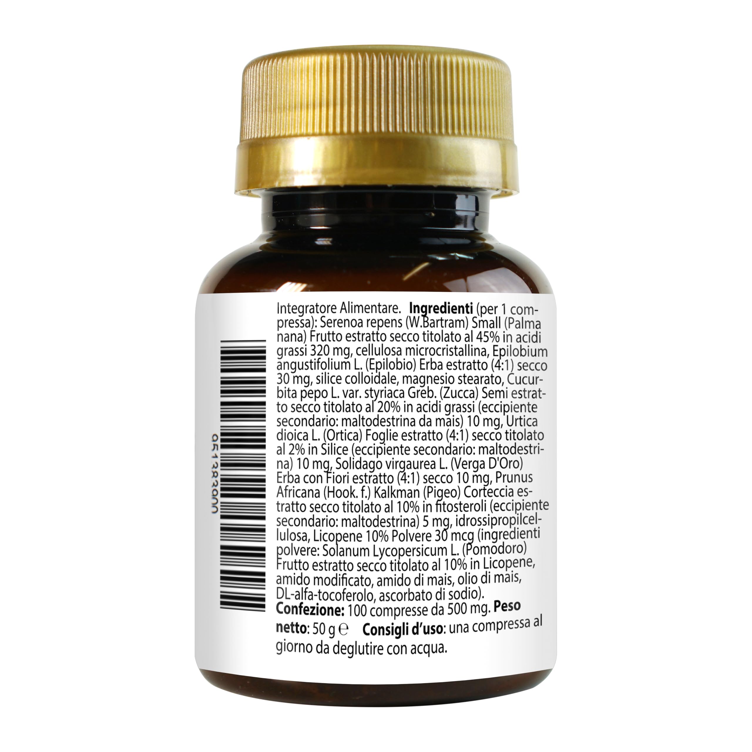 Serenoa Epilobio Zucca Complex con Ortica Pygeum Africanum Licopene e Verga D'Oro 100 Compresse, 1 al Giorno | Integratore per la Prostata e per le Vie Urinarie