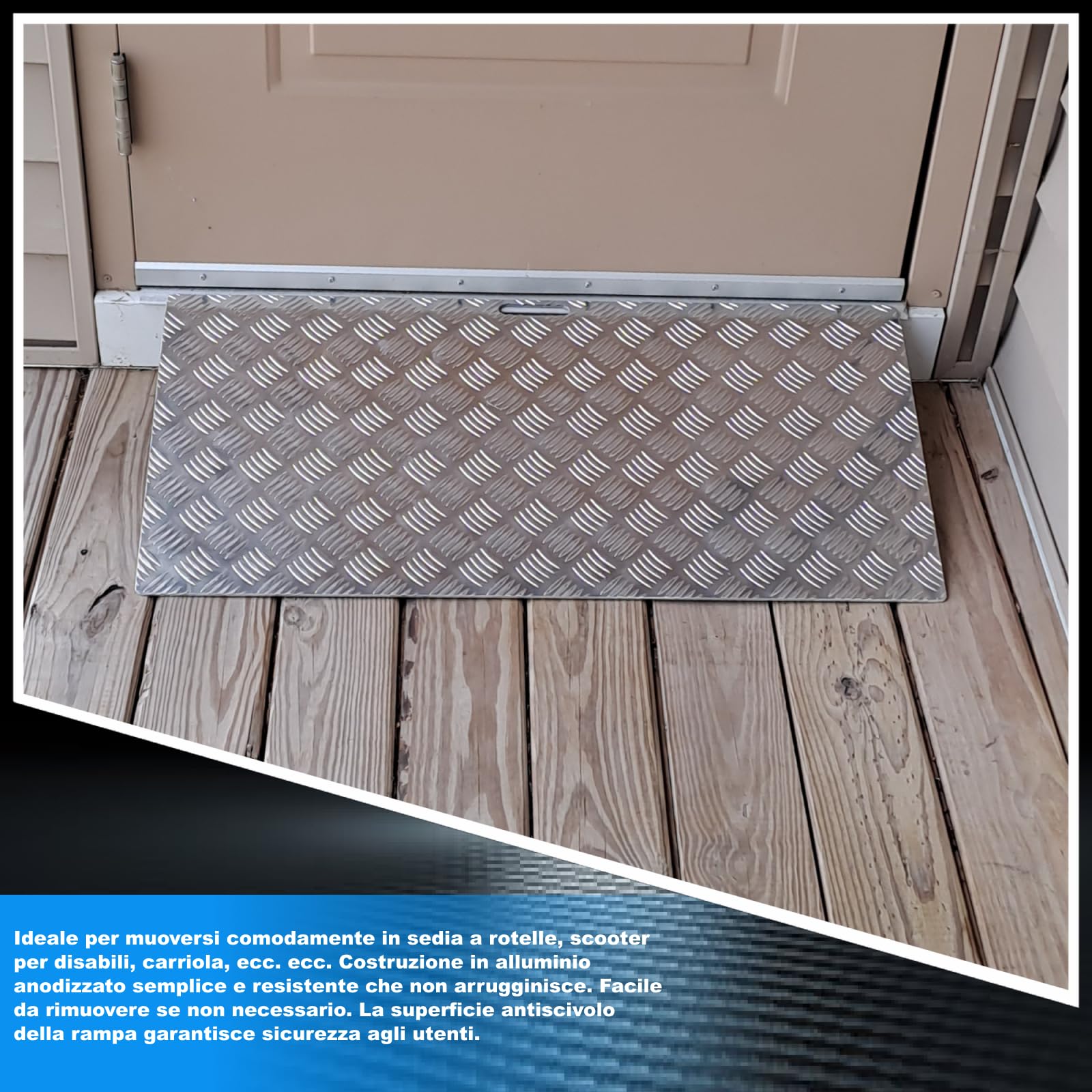 Rampa di Soglia Alluminio Anodizzato Rigida Piattaforma di Carico Altezza Regolabile Superficie Antiscivolo 1TR90