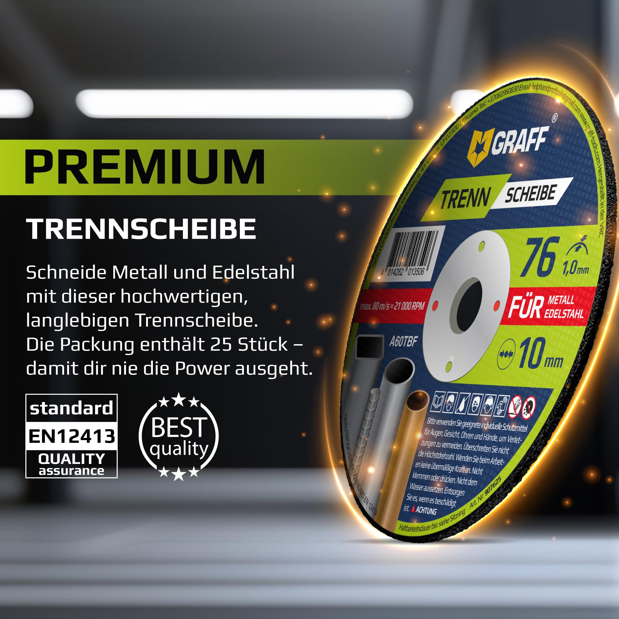 Dischi da Taglio 76 Ferro, Metallo e Acciaio INOX per Smerigliatrice Angolare, 76 X 1mm Disco Flessibile 25 Pezzi – Taglio Rapido e Professionale GRAFF