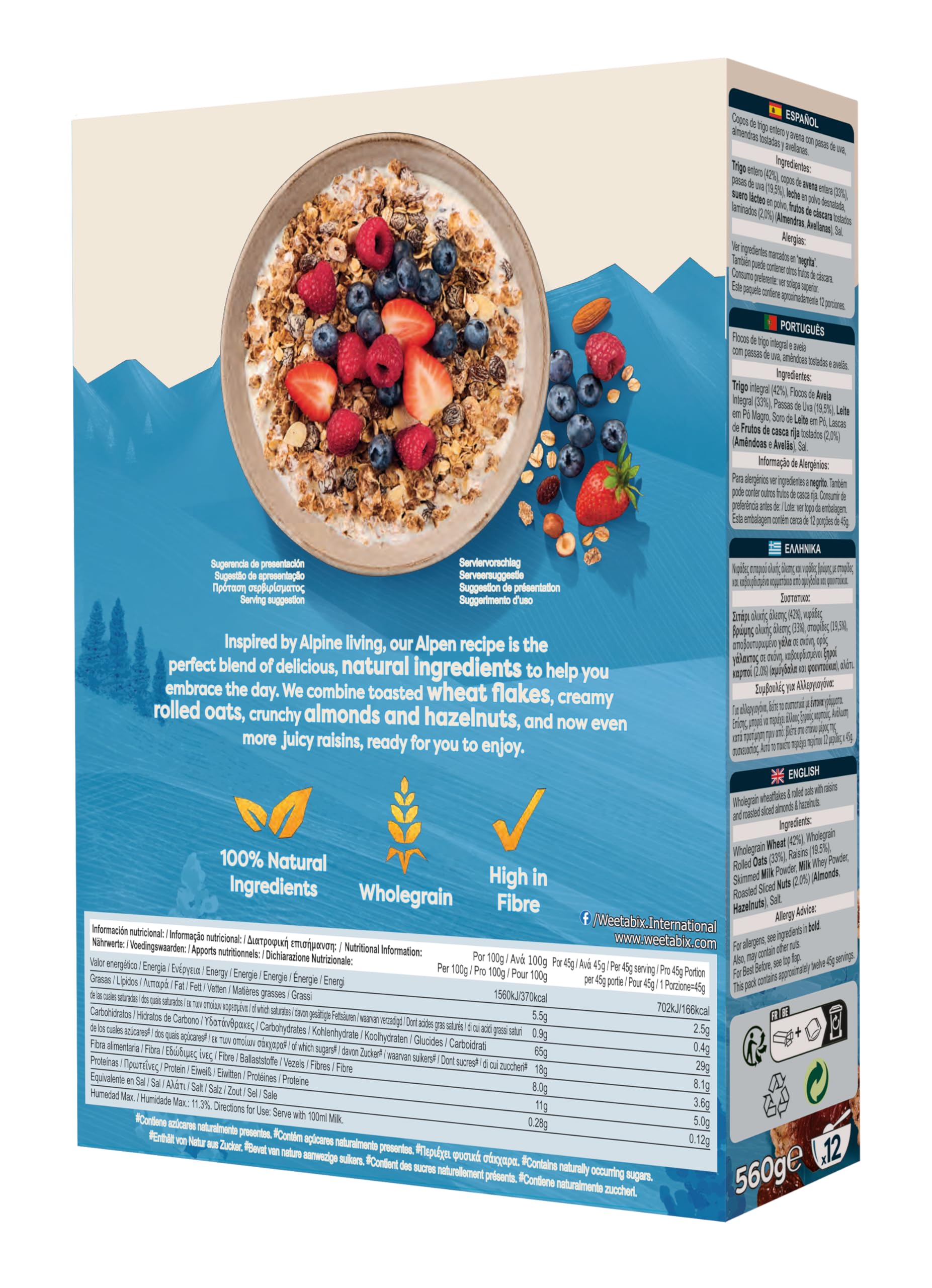 Weetabix Alpen Cereales sin azúcar 560 g, 1er Pack (1 x 560 g)