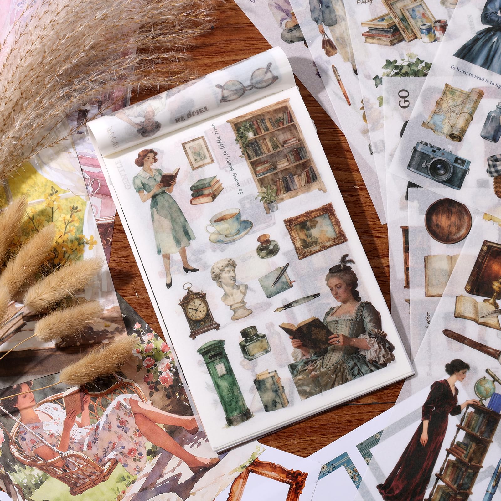 Czytanie scrapbookingu Naklejki 400 wstępnie wyciętych naklejek Washi i 20 kartek do scrapbookingu Vintage naklejka dziennik materiały ludzie naklejki książki do pamiętnika