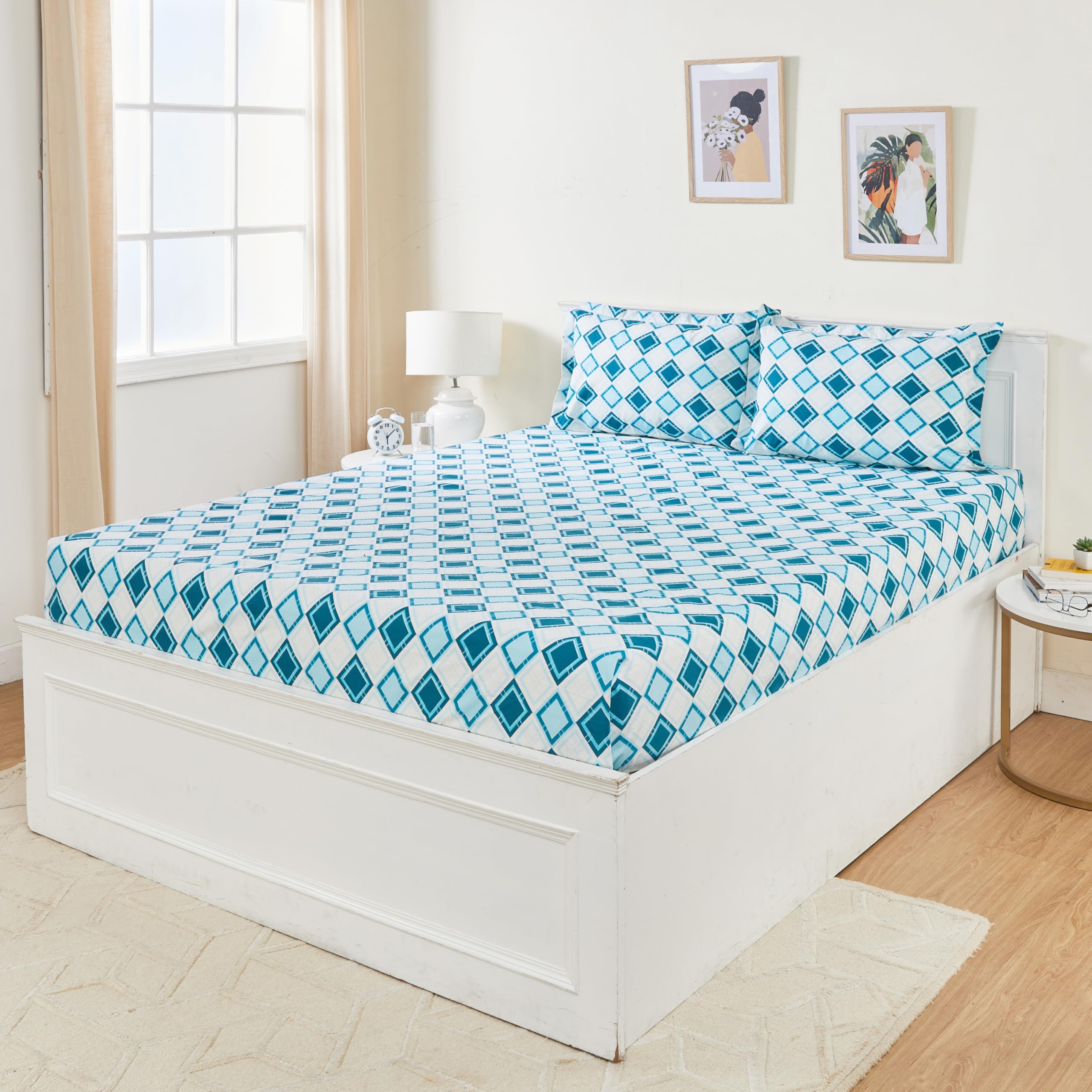 Amazon Brand - Solimo Geometric 144 TC Cotton Double Bedsheet (Aqua) (B0D5D2RQZM) Amazon Price History, Amazon Price Tracker
