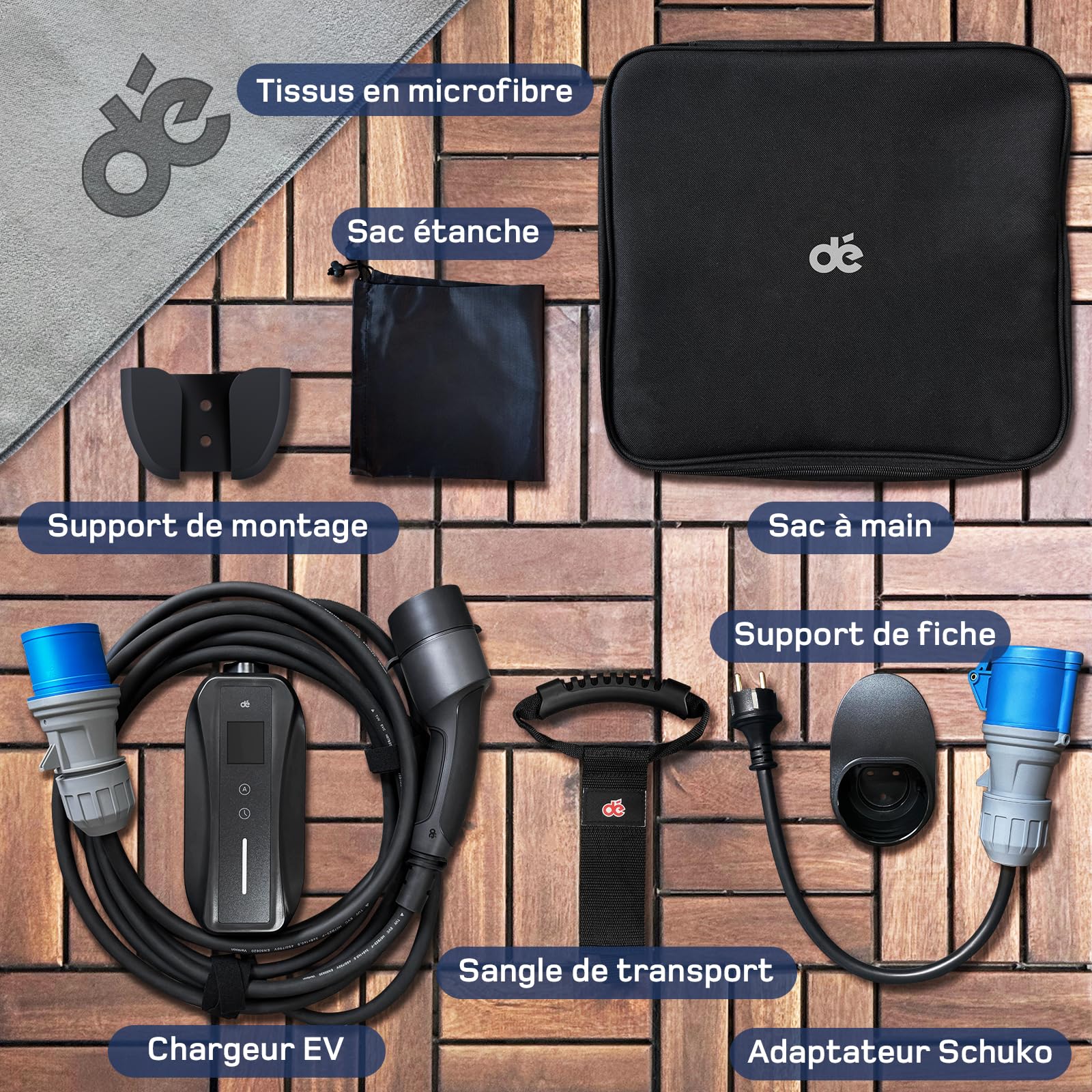 dé Chargeur Voiture Electrique P17 [7,4kW, 1-Phase, 6m, 6A/10A/16A/20A/24A/32A] dé Type 2 Prise CEE Chargeur EV Station de Charge Mobile/Wallbox avec écran Numérique