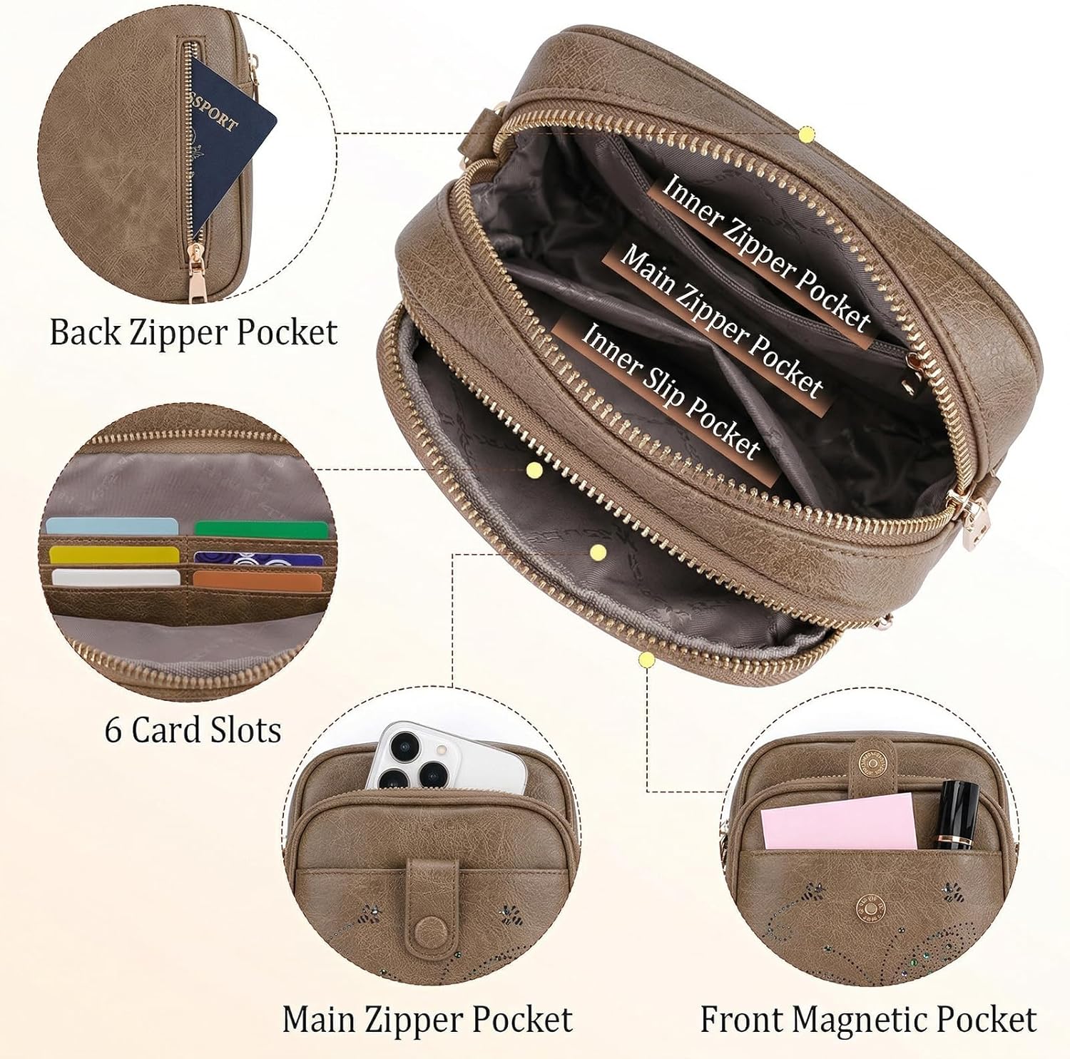 KITEVIUN Crossbody Bags for Women Leather Crossbody Purse Small Shoulder Phone Purse with Adjustable Strap & RFID Card Slots