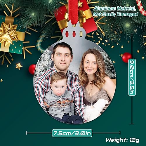 Miniatura 2 de SHUMEI Árbol de Navidad personalizado para colgar de aluminio, adornos de Navidad con foto personalizada, colgante familiar, decoración de
