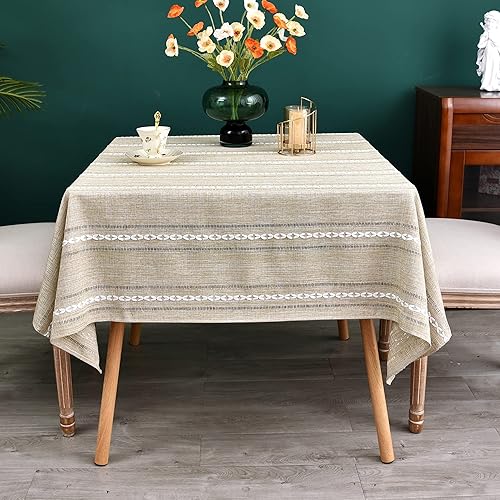 Miniatura 7 de NEWISHER Mantel cuadrado pequeño bordado rústico de jacquard a rayas, mantel de lino lavable para mesa de comedor, cocina, comedor, decoración del