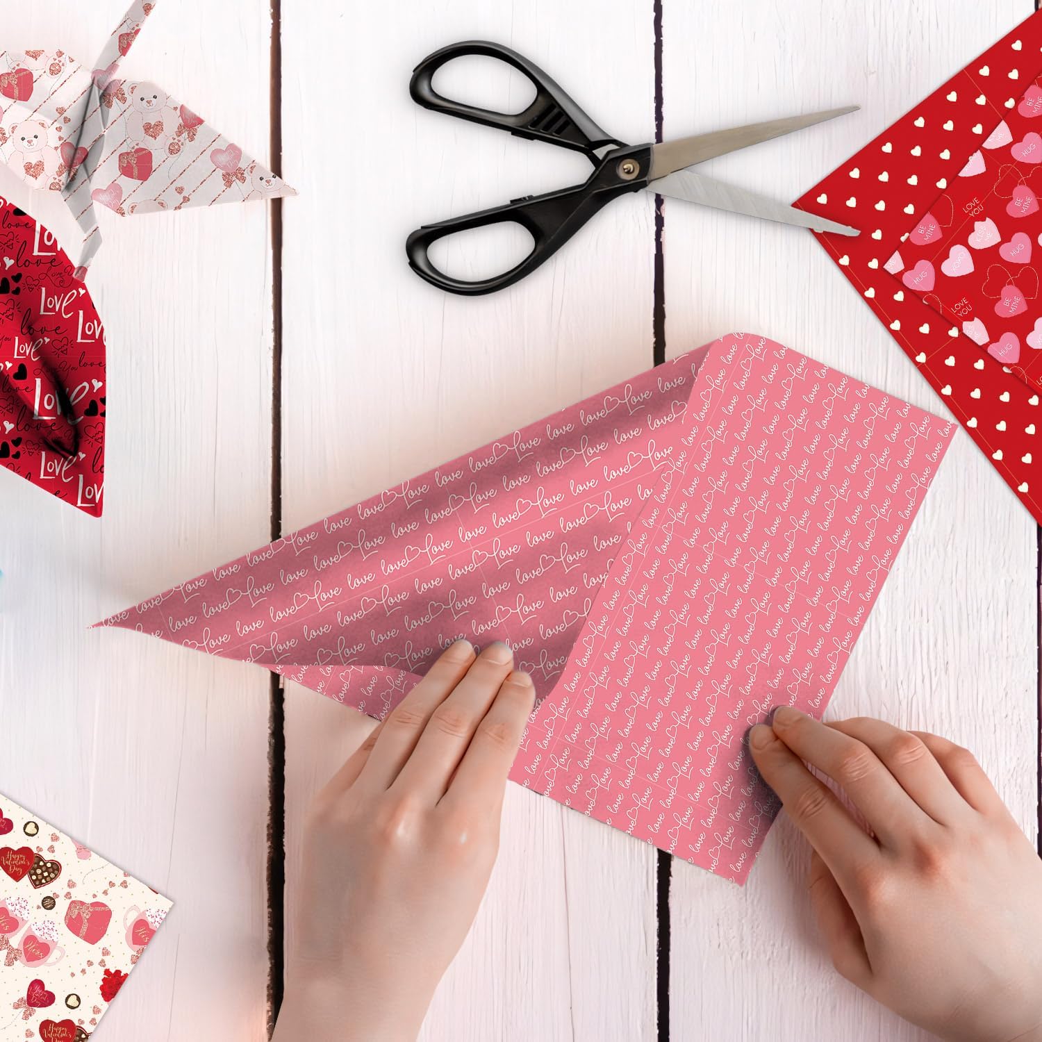 Pink Love Heart Scrapbook Paper Pad 12×12,24 Sheets Double-Sided Pink Love Valentine Pattern Scrapbooking Paper Supplies for Holiday Cardmaking DIY Junk Journal Decorative Craft Papers. image 4