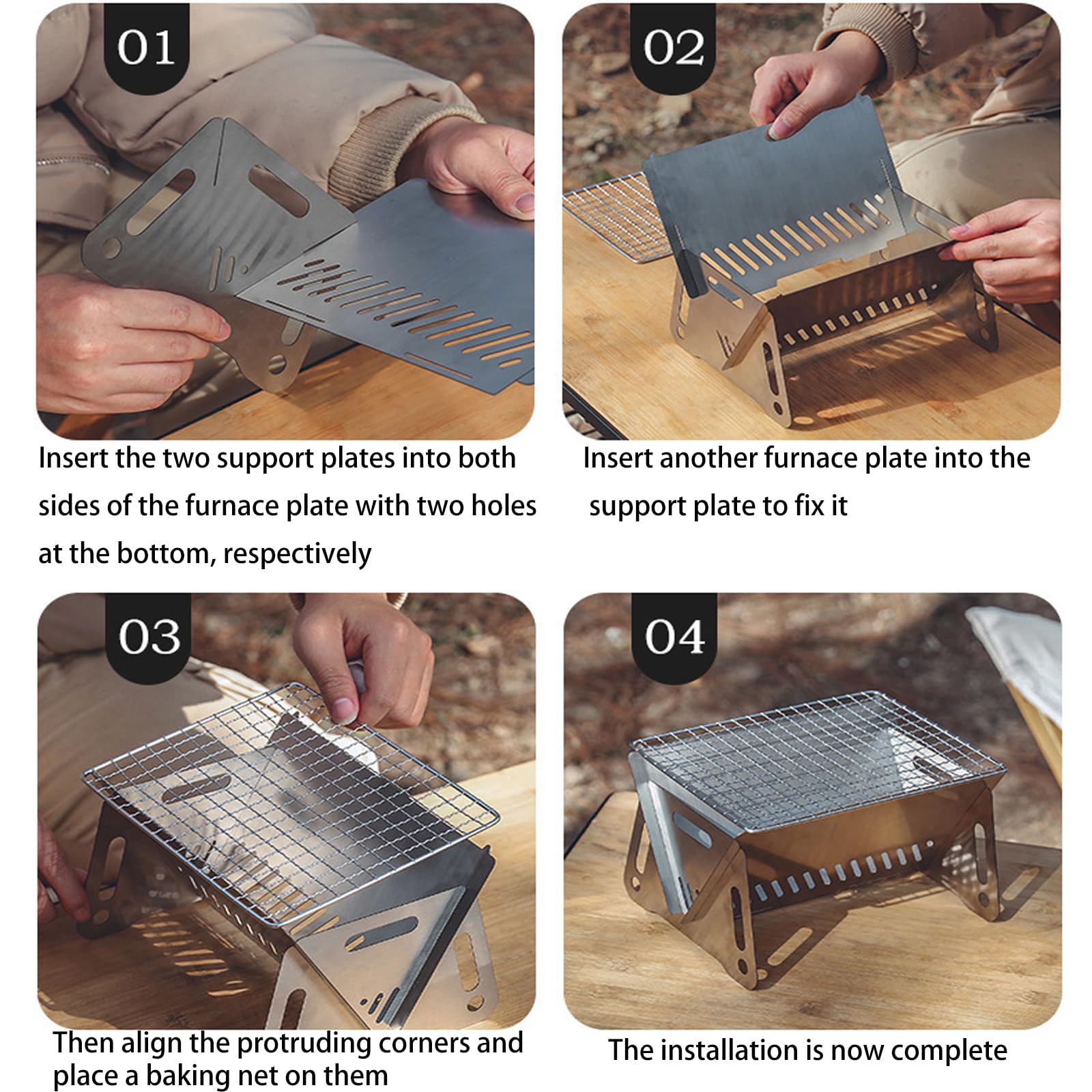 Mini Portable Camping Grill with Bamboo Stick/Storage bag, Small Assemblable Removable BBQ Grill Tabletop Fire Pit for Camping Patio Outdoor Stainless Steel Camping Grill Folding Barbecue Grills : Patio, Lawn &