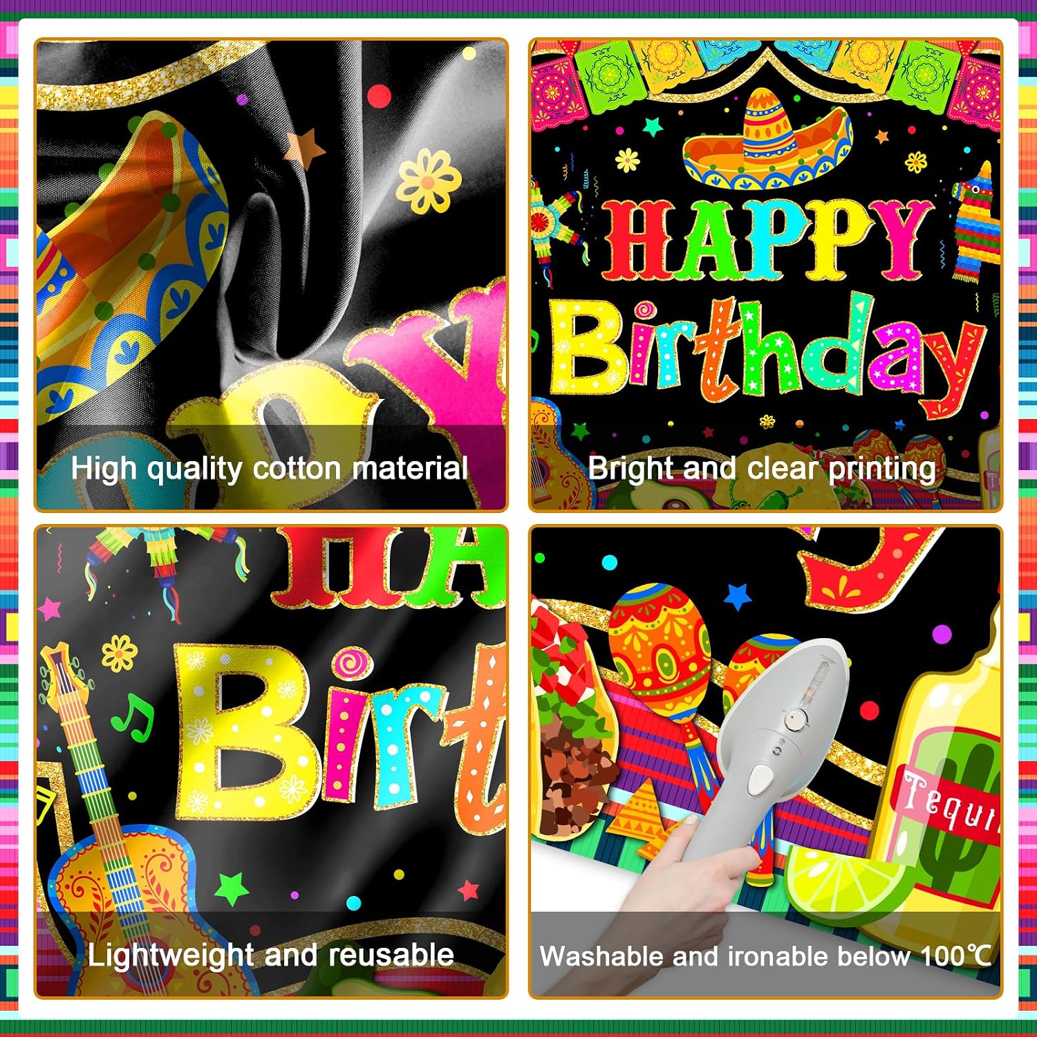 Avezano Mexican Happy Birthday Backdrop Fiesta Birthday Party Banner Mexico Cinco De Mayo Party Decorations Mexican Birthday Party Supplies Photo Booth