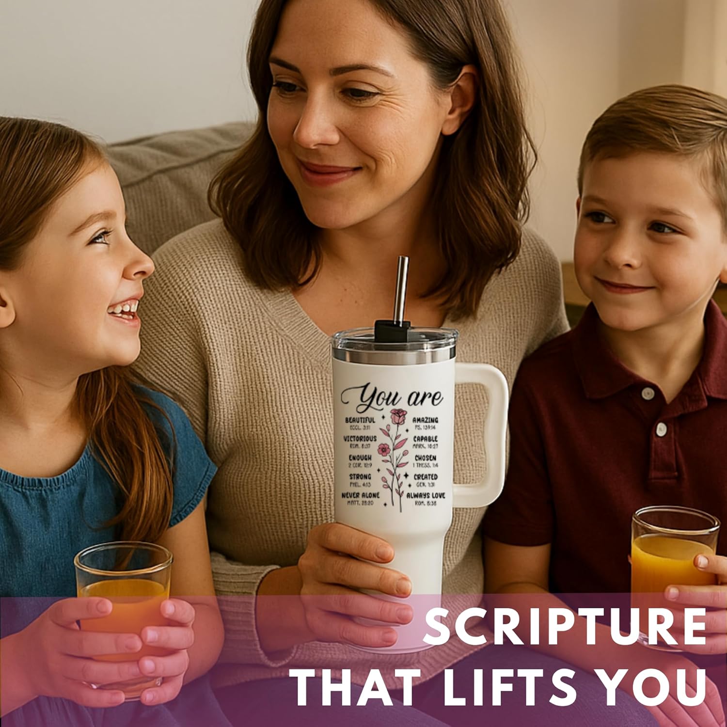 Valentine Gifts For Christian - Christian Tumbler 40Oz - Religious Faith Bible Verse Cup with Handle and Straw - Inspirational Jesus Spiritual Gifts for Women, Godly Mom Coffee, Biblical Birthday Idea - Image 3