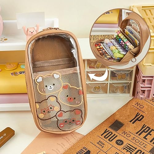 Miniatura 1 de Estuche para lápices kawaii, lindo estuche estético, lindo estuche para lápices, artículos escolares kawaii para adolescentes y niñas (marrón-C)