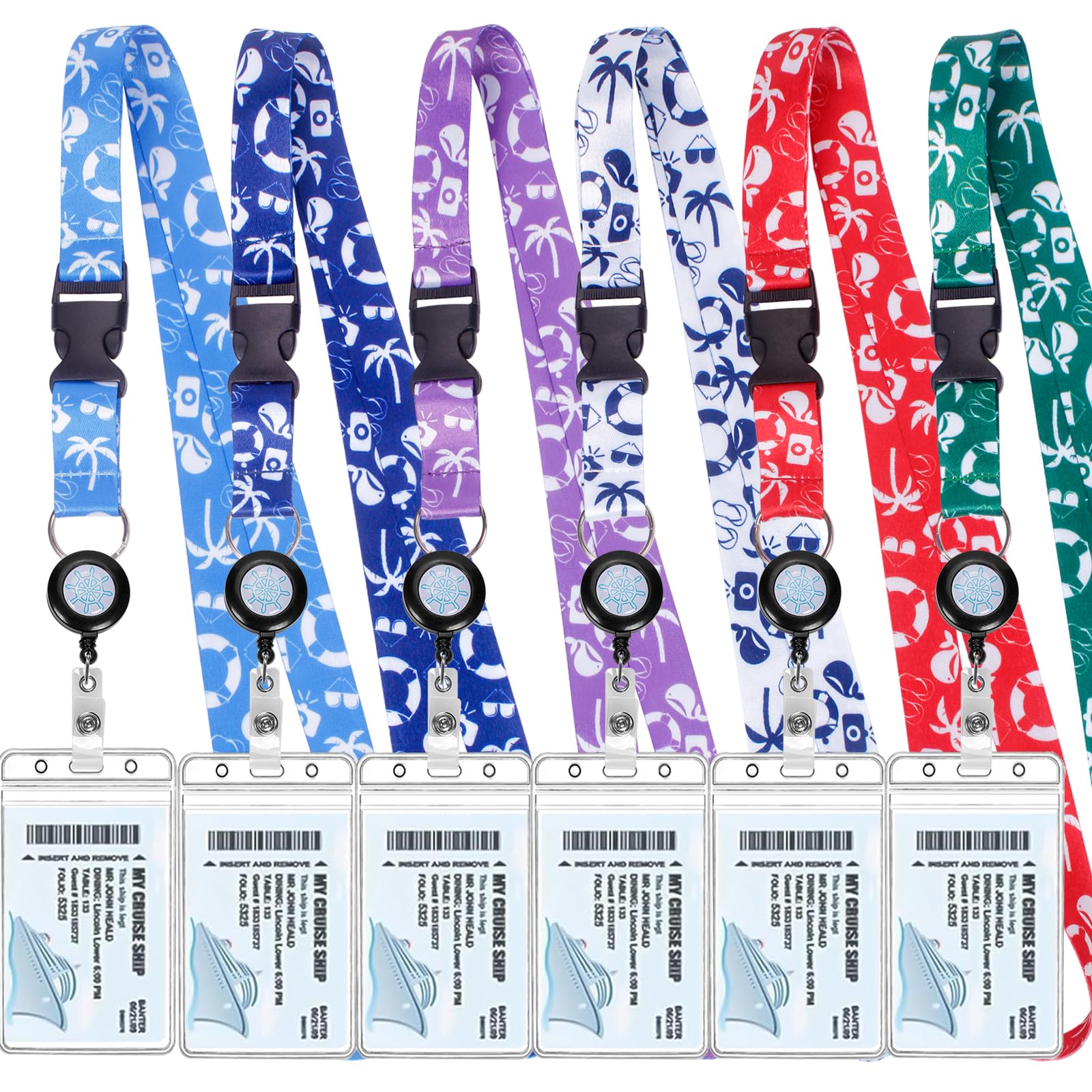 Retractable Lanyards, 6 Pack Waterproof Lanyard with ID Badge Reel Holder & Detachable Buckle for Ships Key Cards, Cruise Essentials & Must Have Accessories (6 Colors)