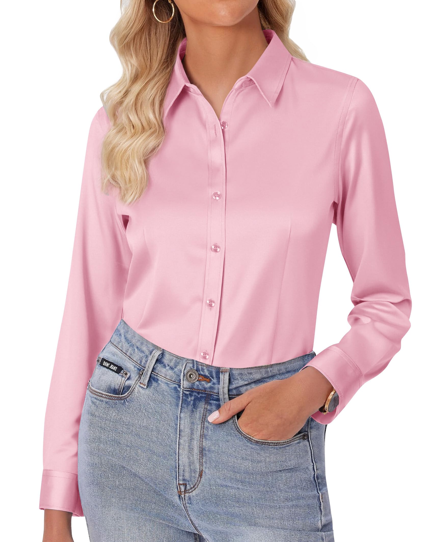 siliteelon Damen Bluse Bügelfrei Regular fit Oberhemden Frauen Unifarben Stretch Freizeithemden Businesshemd Anzug Hemd