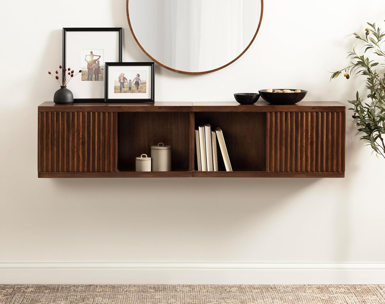 Kate and Laurel Furrow Modern Wooden Sliding Ribbed Door Wall Cabinet