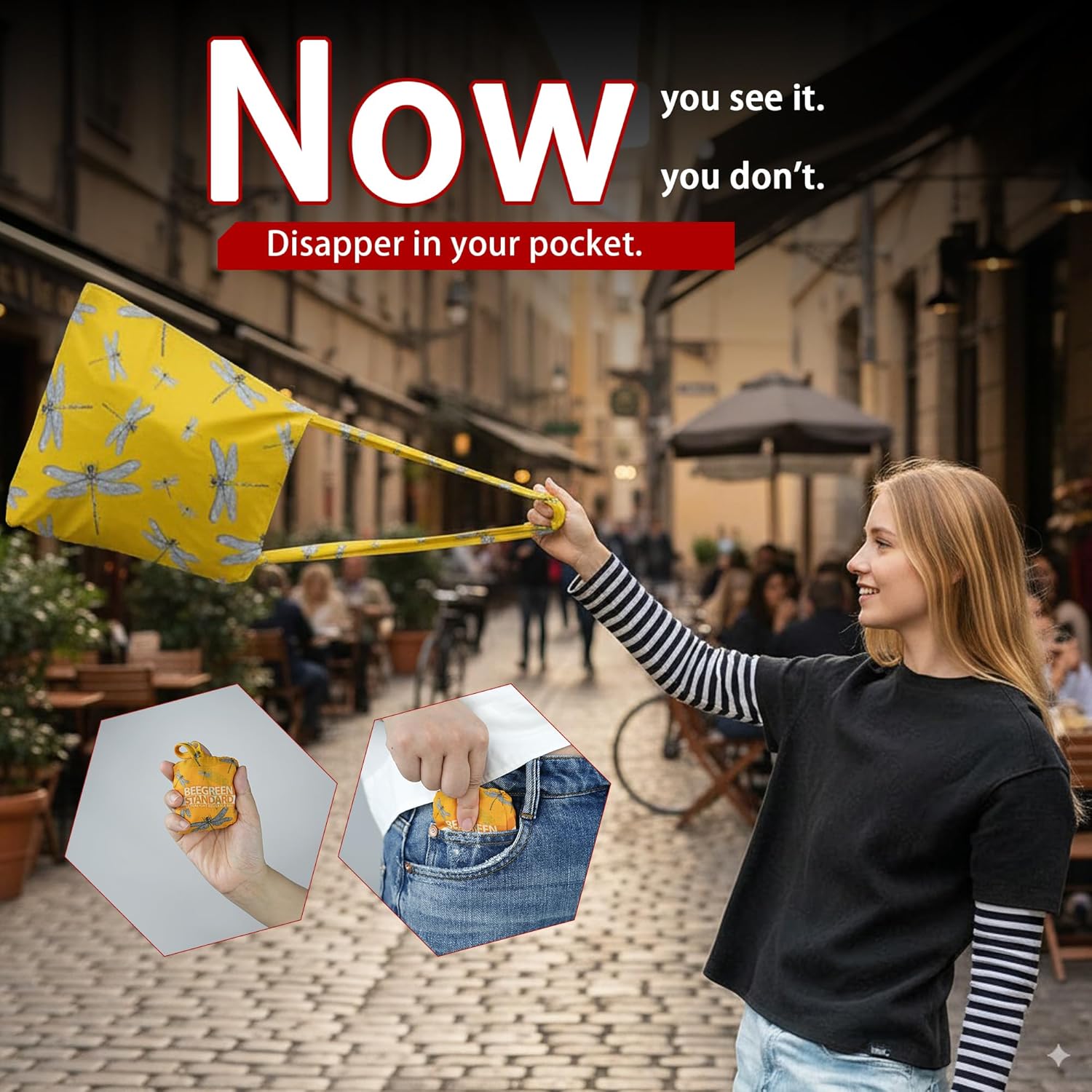 BeeGreen Paws Foldable Compact Ultimate Crossbody Tote Bag - Reusable Grocery Shopping Bag - Portable Lightweight Duffle Bags - Image 8