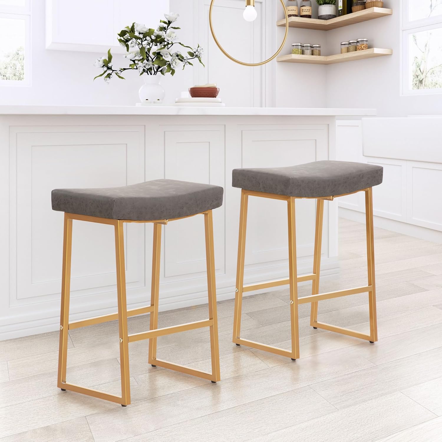 PHI VILLA Bar Stools Set of 2 Counter Height 24 Inches