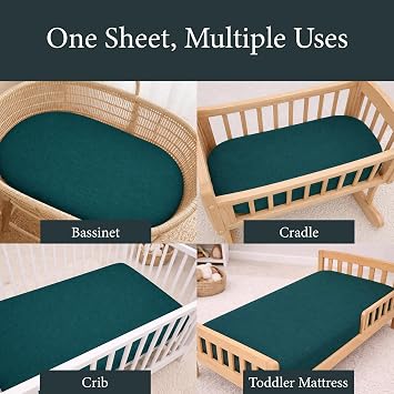 Ababy Custom Size Baby Fitted Sheet Muslin Cotton for Bassinet, Crib, Cradle & Toddler Mattress Soft Breathable Fabric, 360 Elastic, Machine Washable, Multiple Colors (Deep Teal)