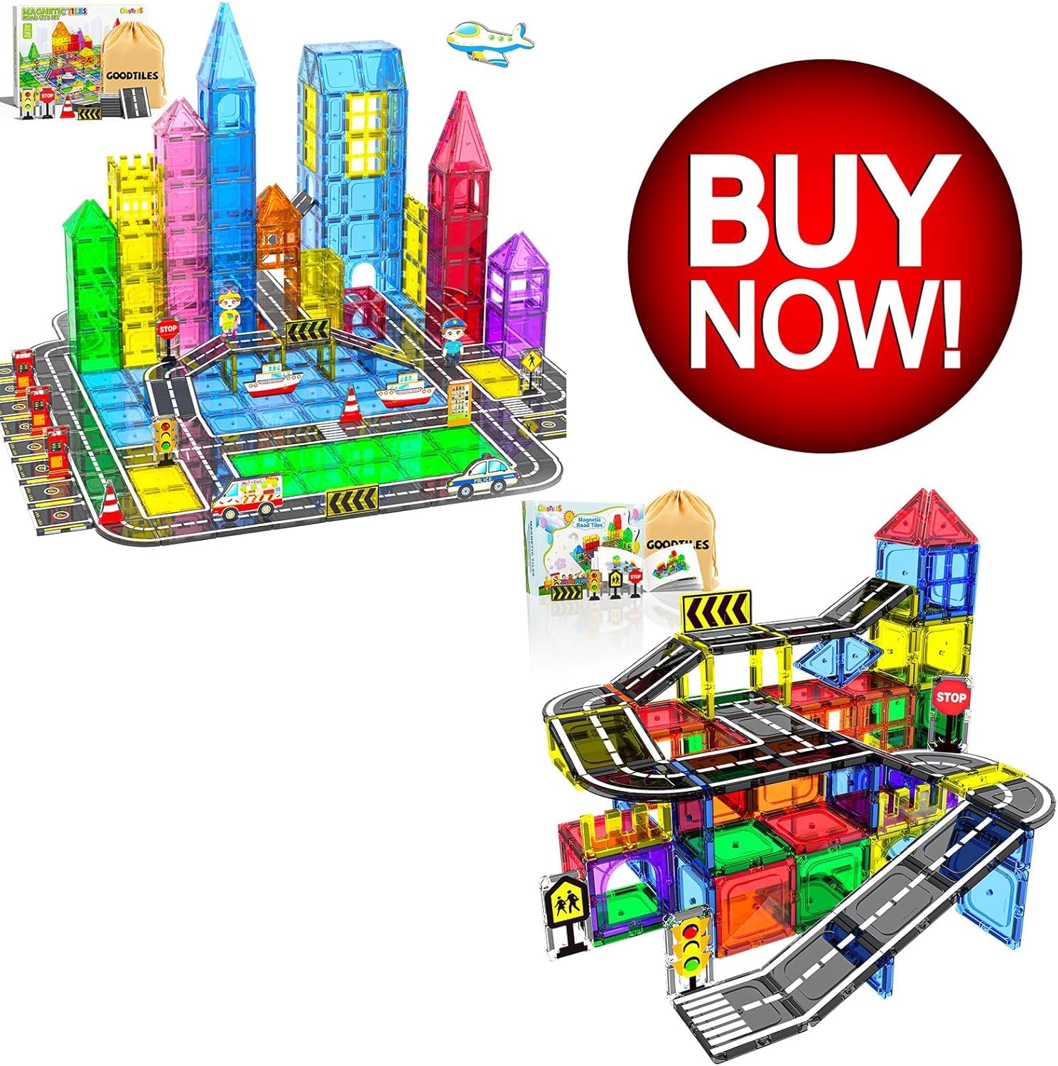 144Pcs Magnetic Tiles Road Set