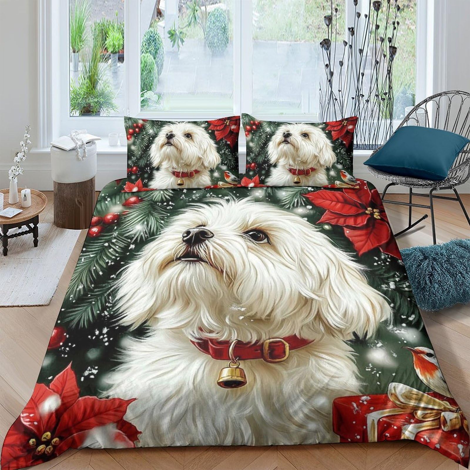 Housse de couette cadeau Noël ado parure lit douce motif chien