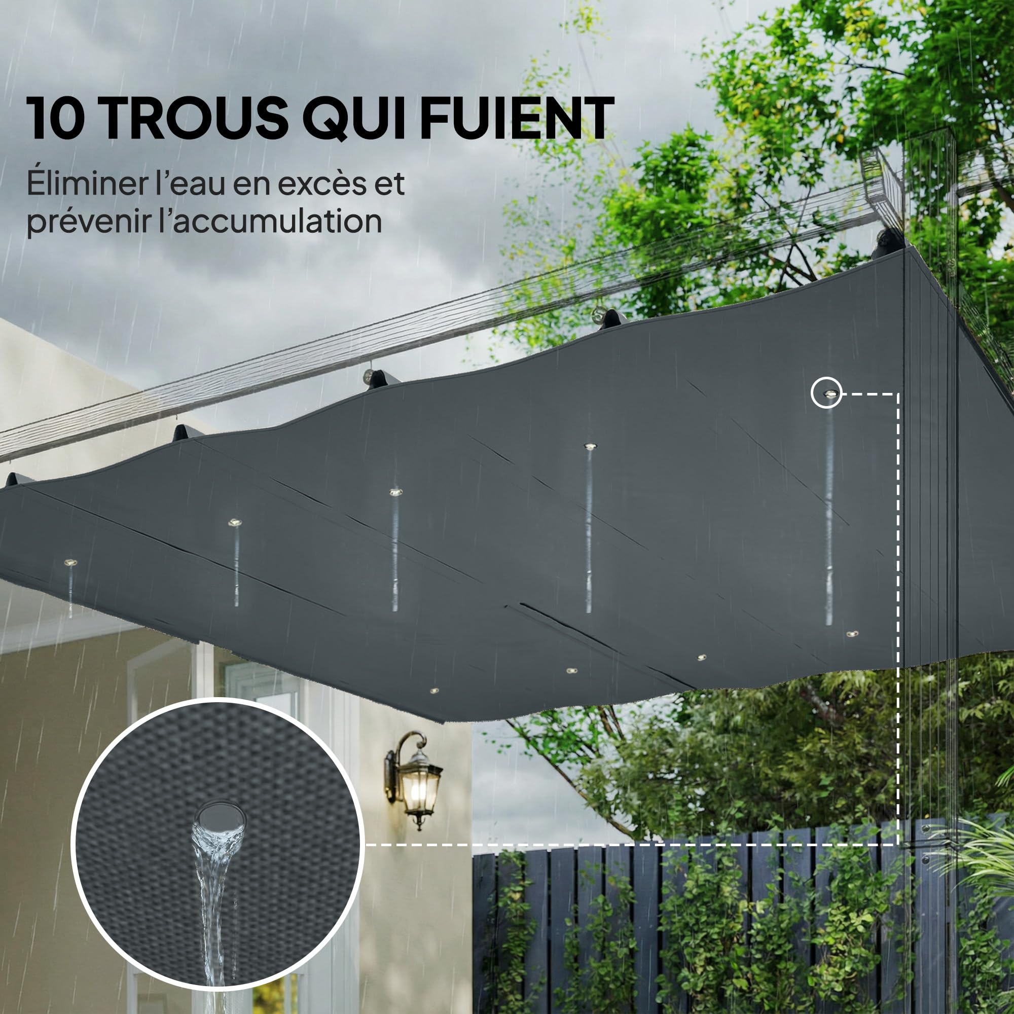 Outsunny Toile de Toit pour pergola Bâche pour Pergola rétractable de 3 x 3 m, Toile Uniquement 288 x 298 cm en Polyester 180g/m³, Protection Solaire 30+, Gris foncé