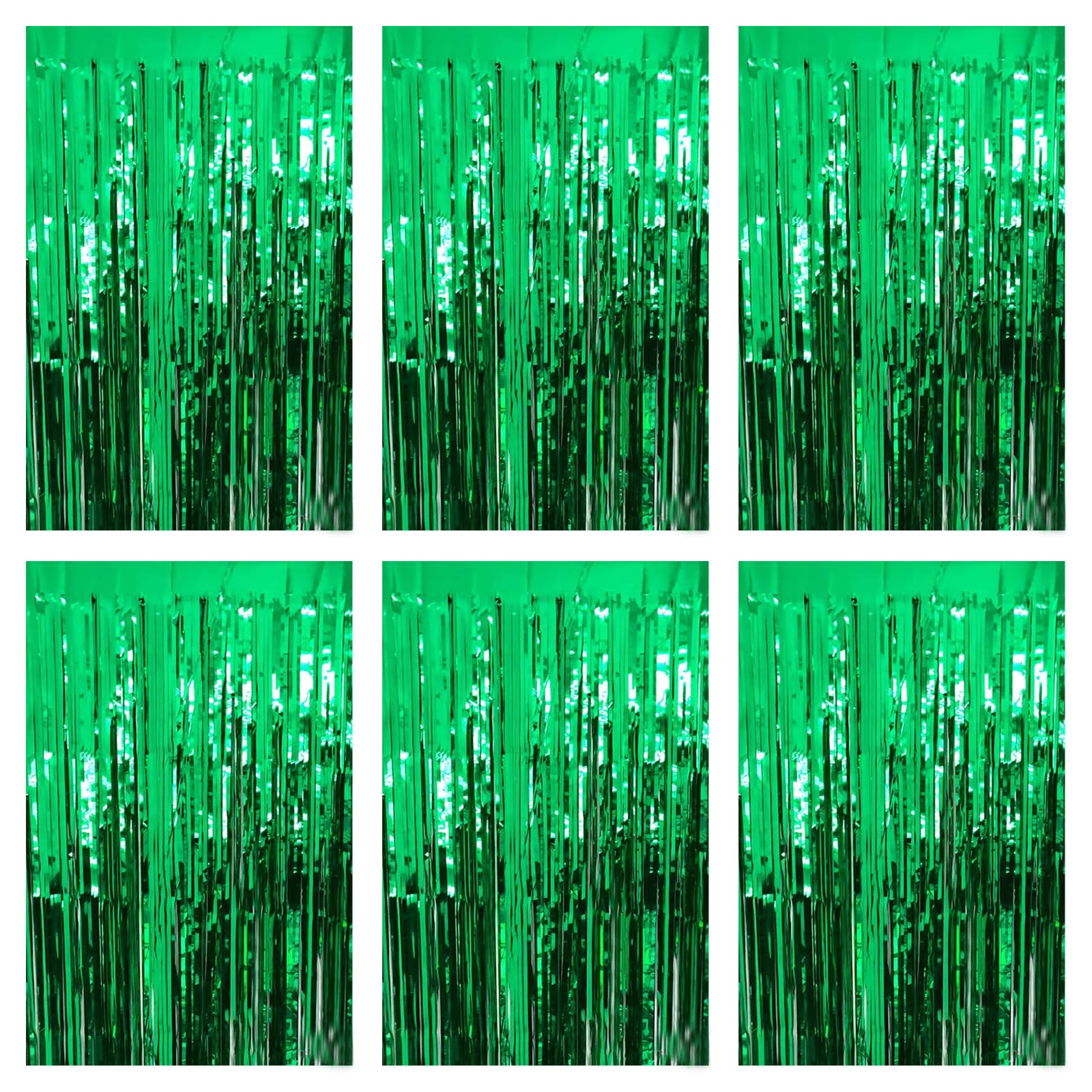 Green Foil Fringe Curtain 3.3×8.3FT 6 Packs, Metallic Tinsel Curtains Party Streamers for Birthday Graduation Baby Shower Decoration (6pcs,3.3FT×8.3FT, Green)