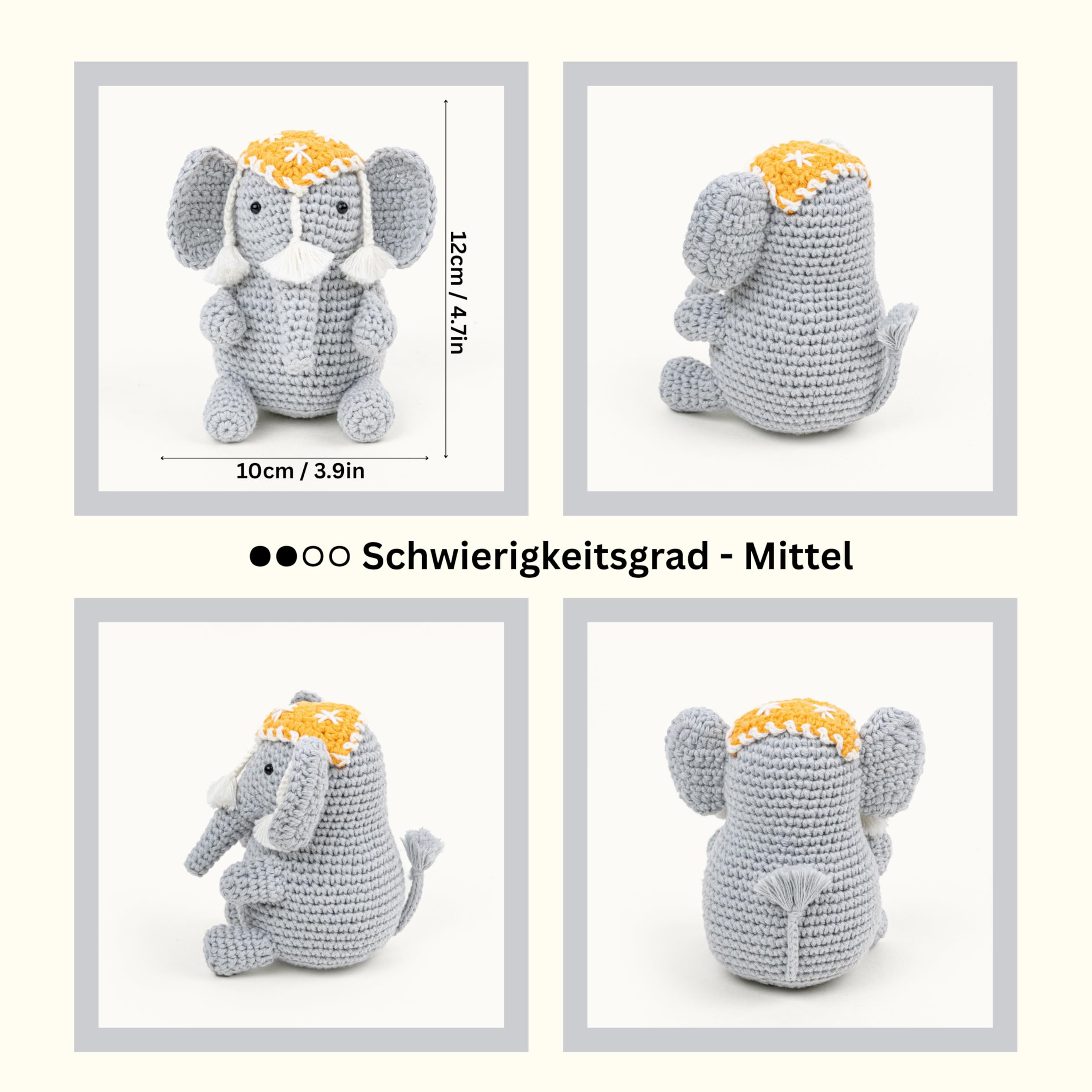 The loop story Häkelset Tiere Elephant Crochet kit mit Video-Kurs (Schritt für Schritt auf Englisch) – Häkel set für Anfänger & fortgeschrittene Erwachsene – mit Garn, Häkelnadel & Zubehör