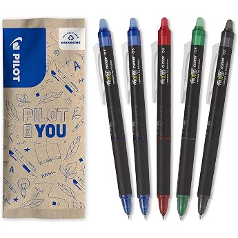 Pilot Set of 5 Frixion Point Clicker - 0.5mm Erasable Thermosensitive Ink Rollerball Pen - 2 Blue 1 Each Black Red Green - Fine Tip Rollerball Pen - Refillable - Magic Pen