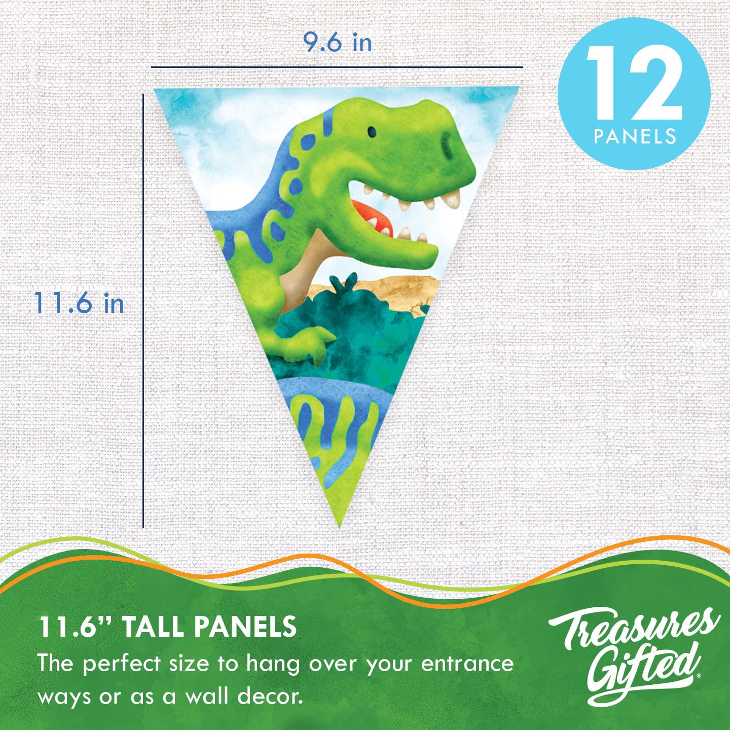 Treasures Gifted Dinosaur Birthday Banner - 15 Panel Dino Party Decorations For Boys
