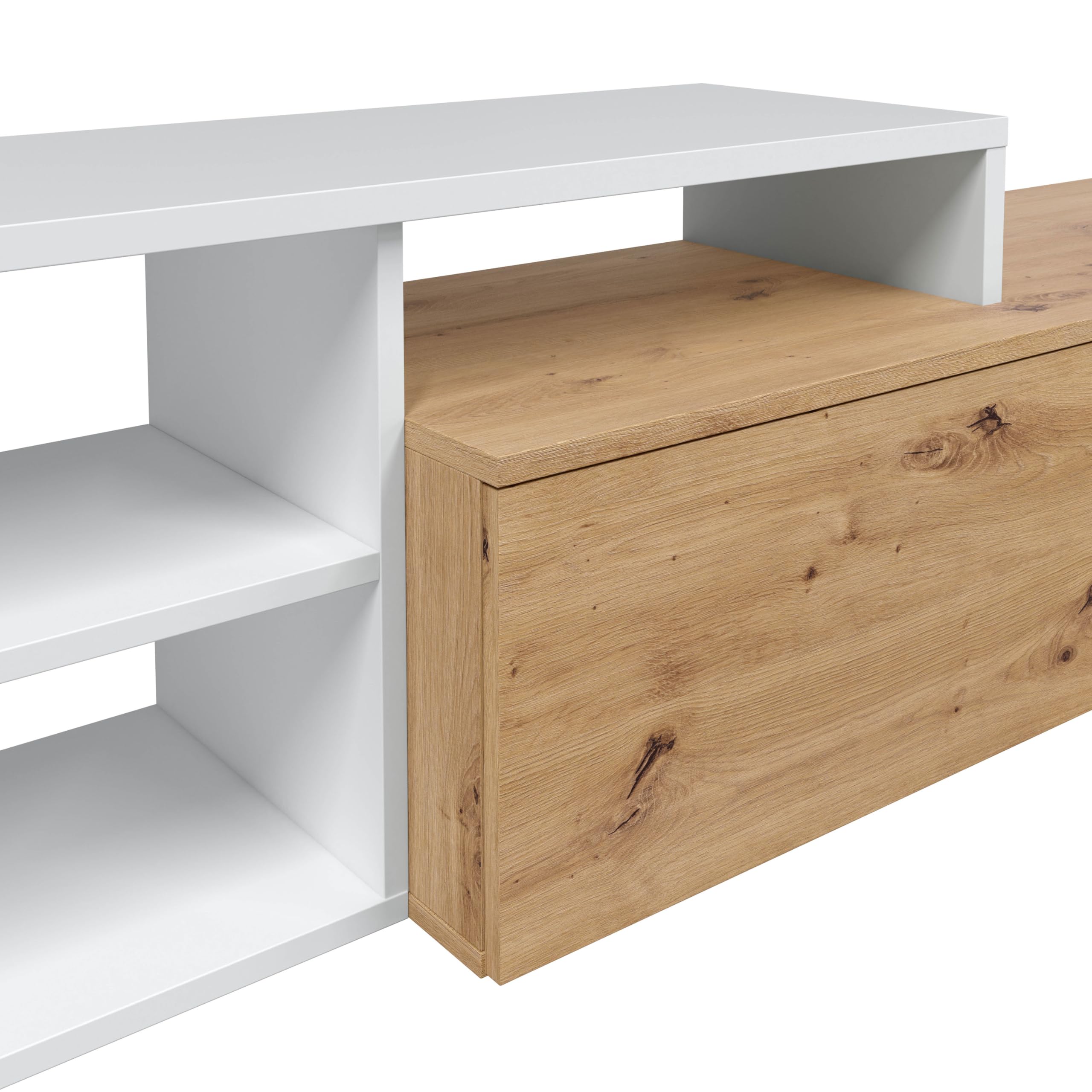 duehome | Conjunto de Salon Reversible, Mueble de Salon, Modulos de Comedor, Modelo Kate, Acabado en Roble Nodi y Blanco Artik, Medidas: 221 cm (Ancho) x 44 cm (Alto) 40 cm (Fondo)