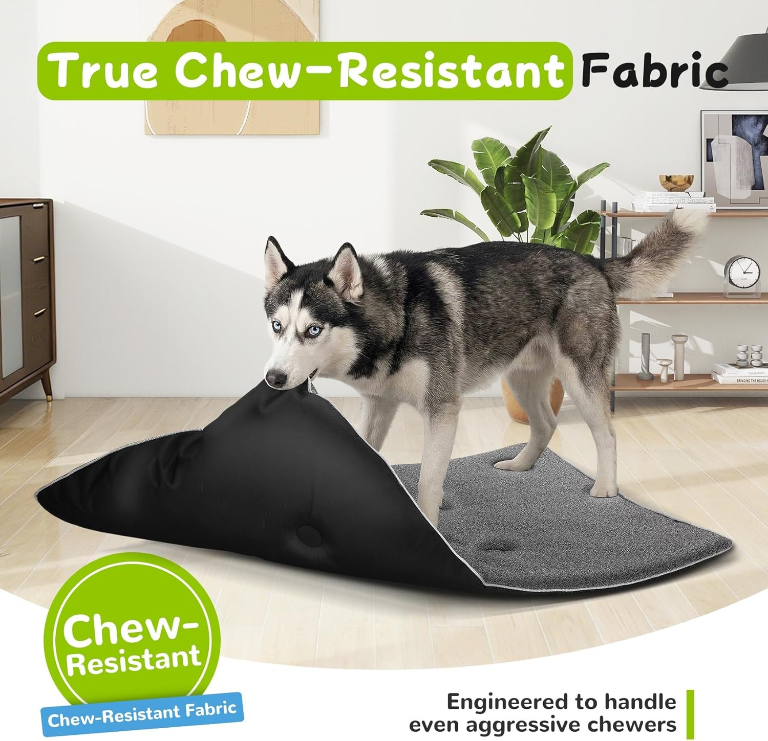 Indestructible Chew Proof Dog Bed, Heavy Duty Dog Crate Pad for Aggressive Chewers, Rip-Resistant Kennel Mat, Machine Washable Durable Pet Bed for Indoor Outdoor Use (S:24x17in)