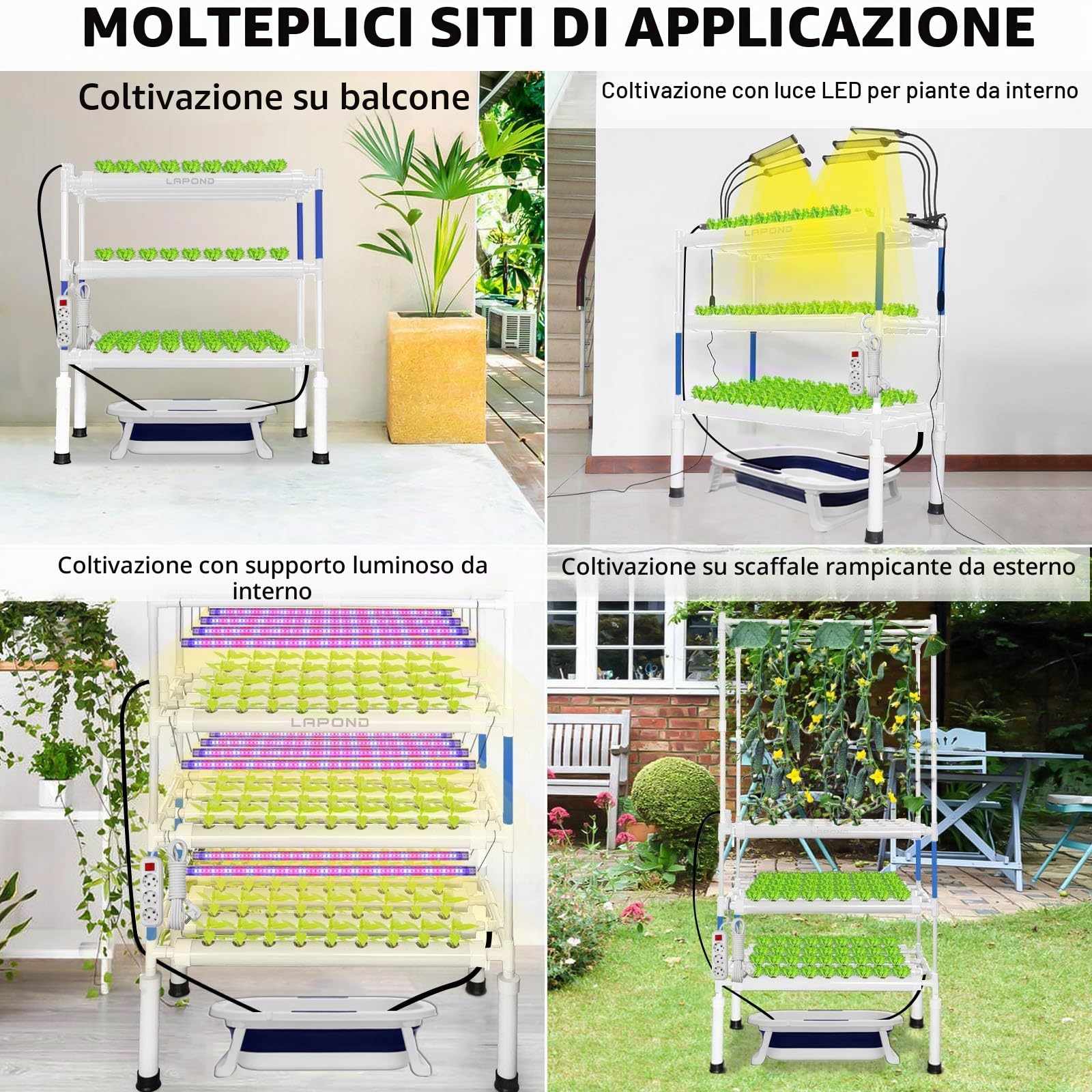 (Versione Aggiornata 2024) LAPOND Sistema di Coltivazione Idroponica con 108 Siti per Piante, 3 Strati di Tubi in PVC-U di Grado Alimentare Kit di Coltivazione Idroponica per Frutta e Verdure