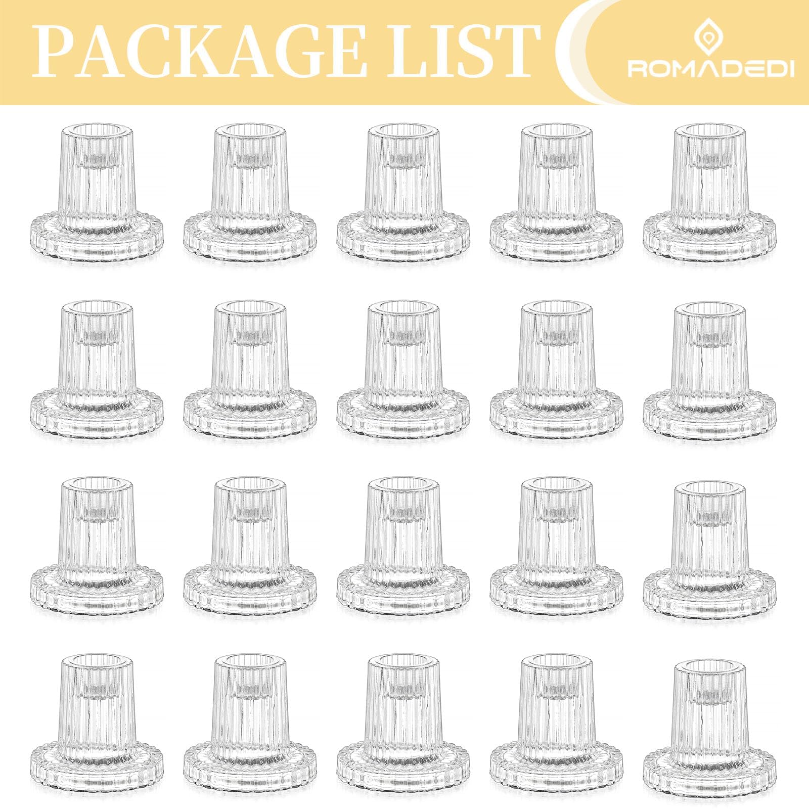 Romadedi Chandelier Bougeoir Verre Transparent - Lot de 20 Petite Bougeoir Mariage Decoratif Noel Decoration Maison Supports pour Bougies Coniques Centre de Table Salon Chambre
