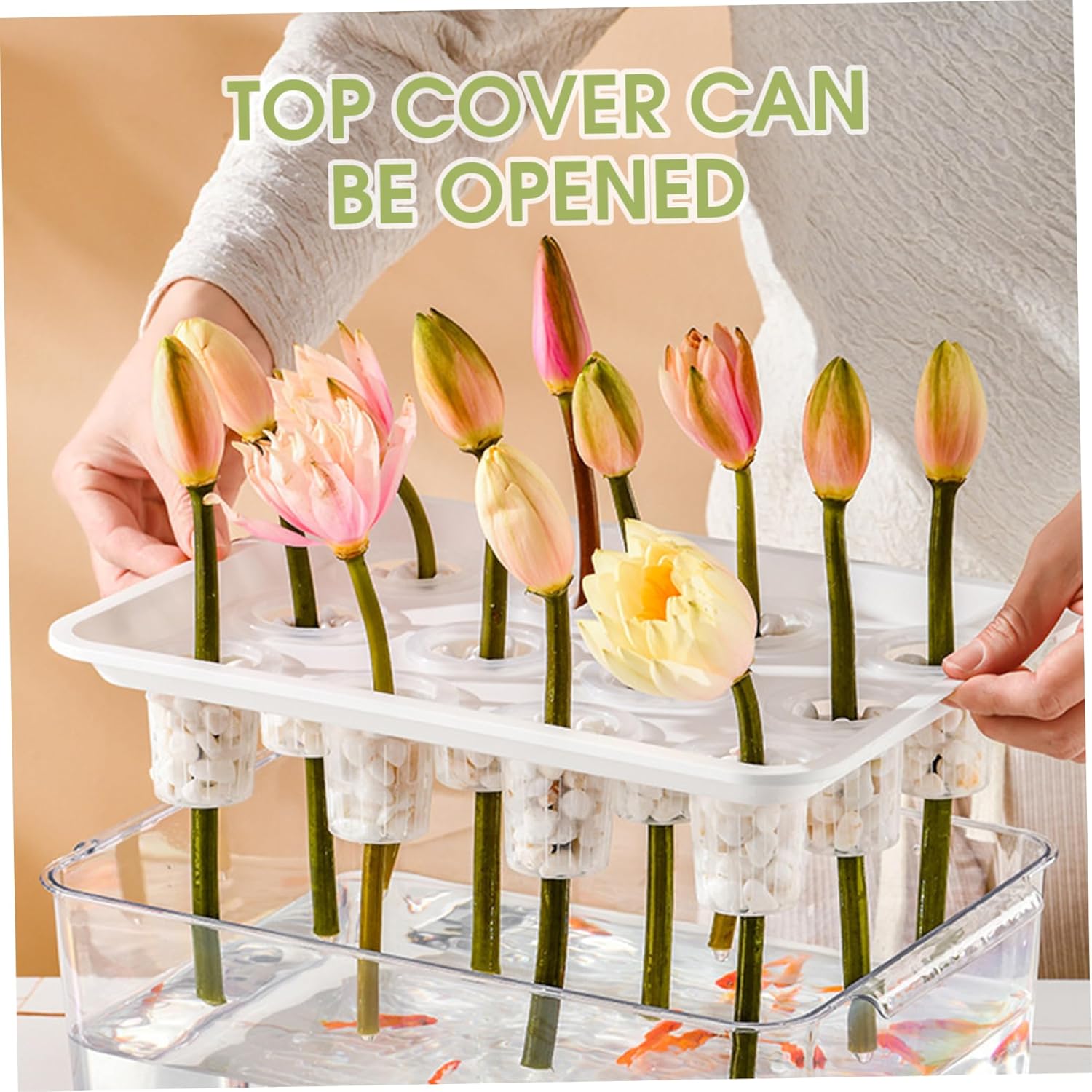 Hydroponic Planter Box, 12-Hole Transparent Aquaponics Growing System with Green Lid for Home, Balcony, or Desktop Decor.