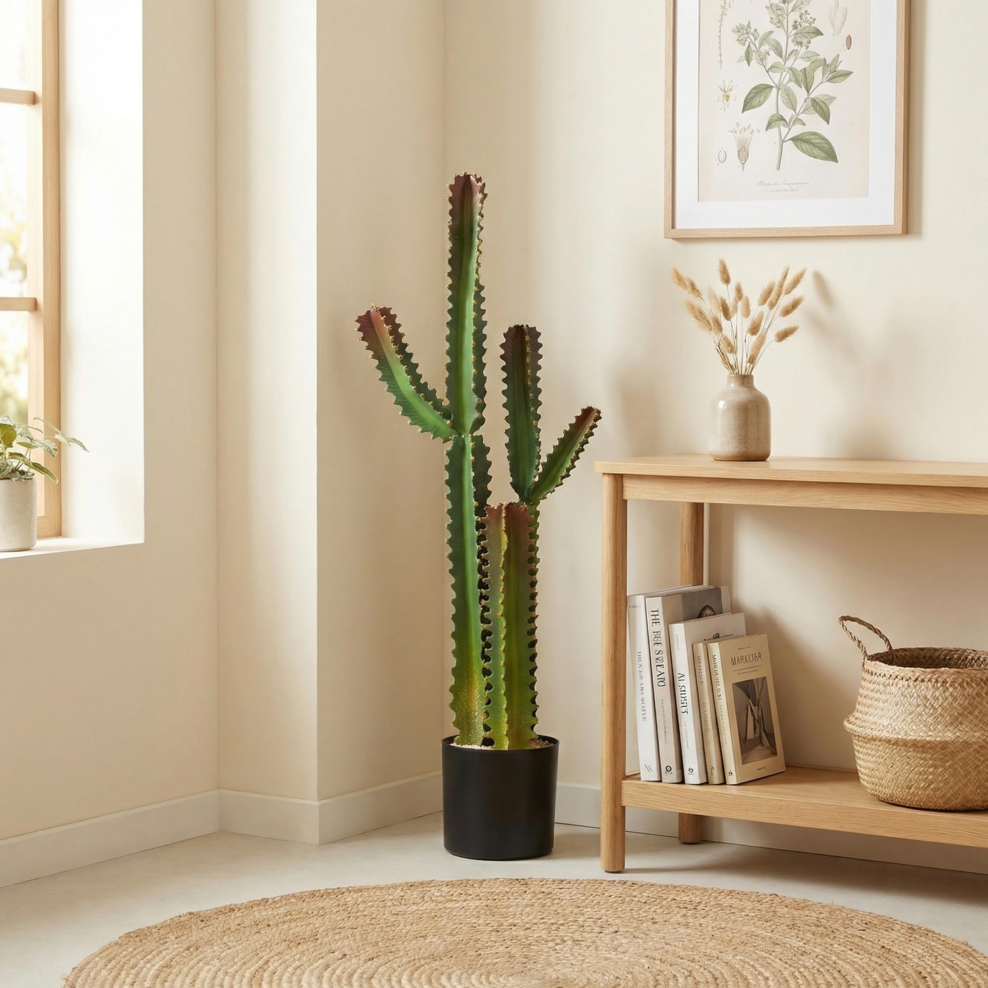 HOMCOM Plante Artificielle Intérieure 111 cm Cactus Artificiel en Pot Vert
