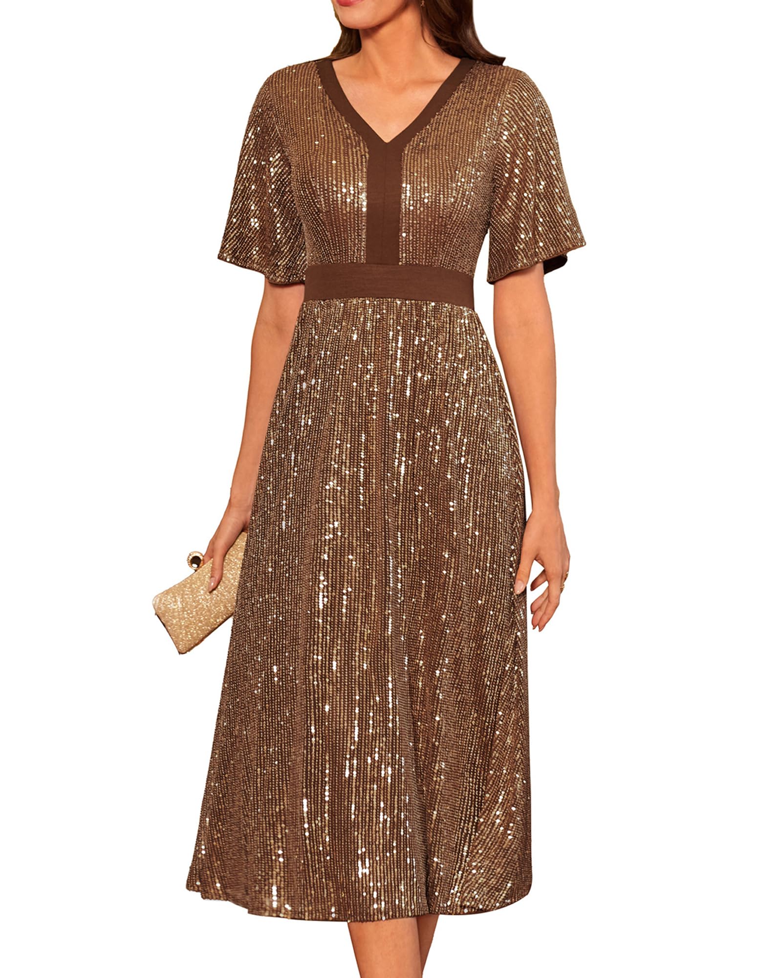 GRACE KARINWomen's Elegant Sequin Dress Festive Wedding Guest Cocktail Dress Shiny Sequin Dress Evening Party