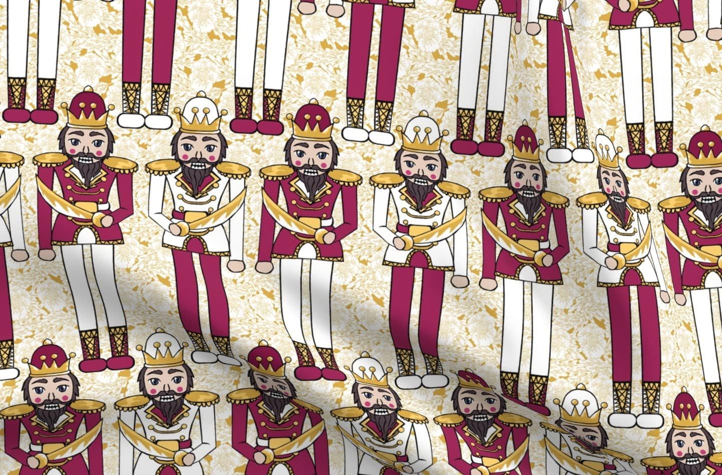 Spoonflower Fabric - Nutcracker Red Gold Flower Floral Royal Holiday Christmas Festive Toy Printed on Organic Cotton Sateen Fabric by The Yard - Sewing Quilting Apparel Home Decor