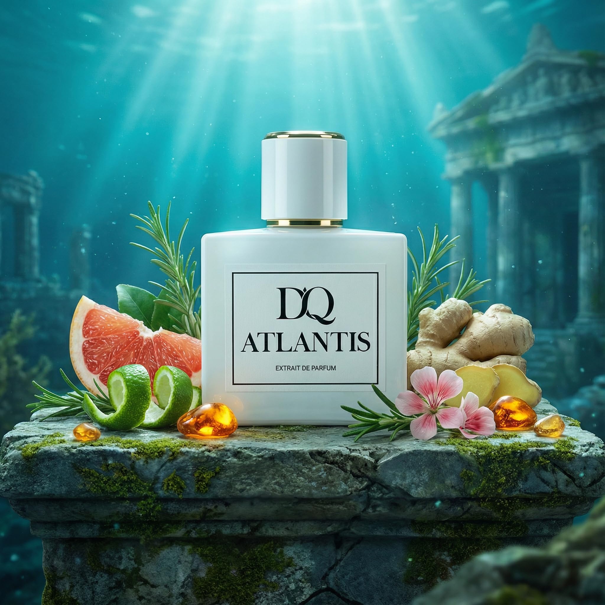 D'QAR ATLANTIS Extrait de Parfum Herren 50 ml – Frischer aquatischer Herrenduft mit Grapefruit, Ingwer & Bergamotte – Langanhaltendes Parfum